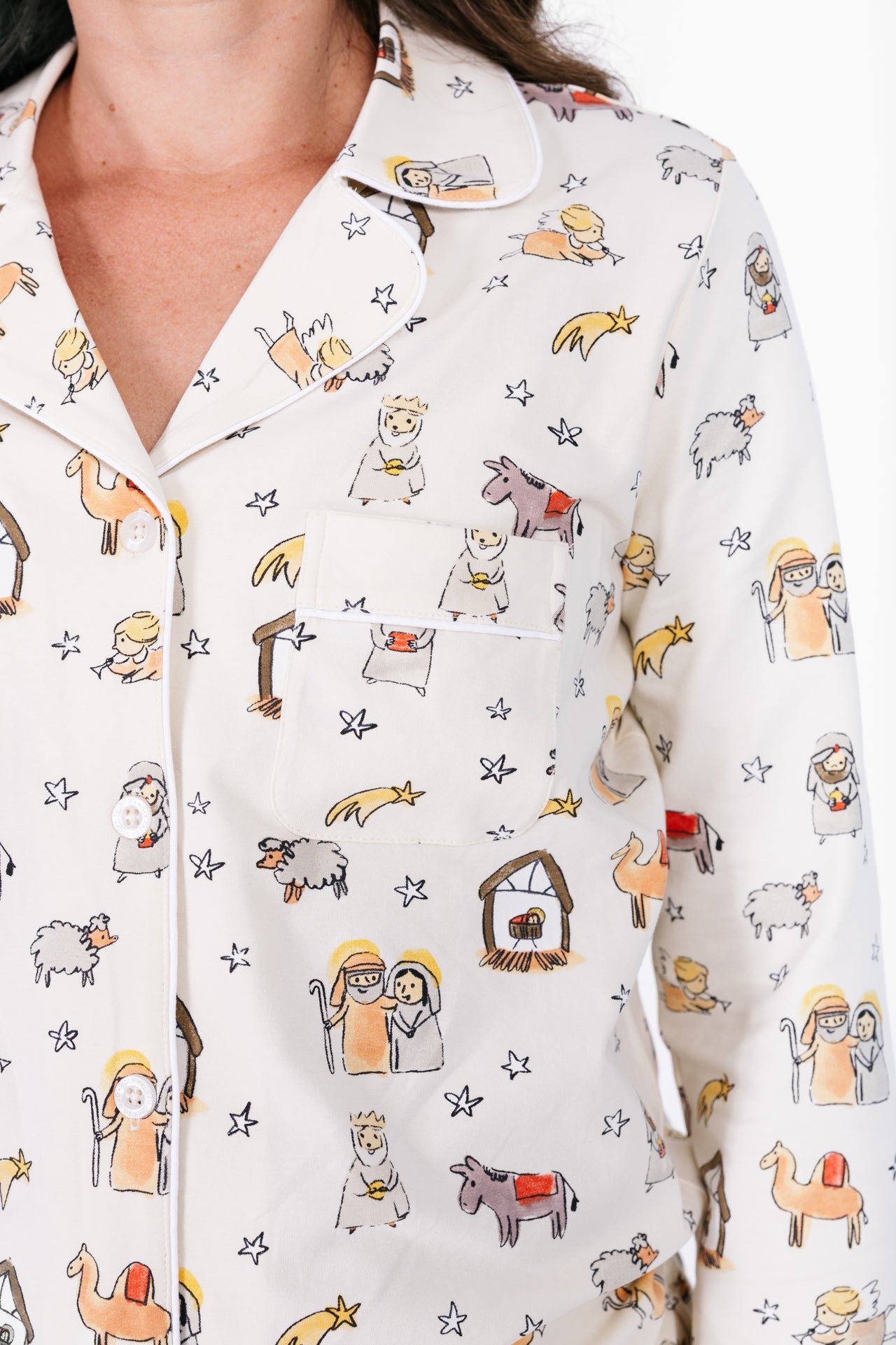 Away In A Manger Womens Notch Collar Pj Set Cotton