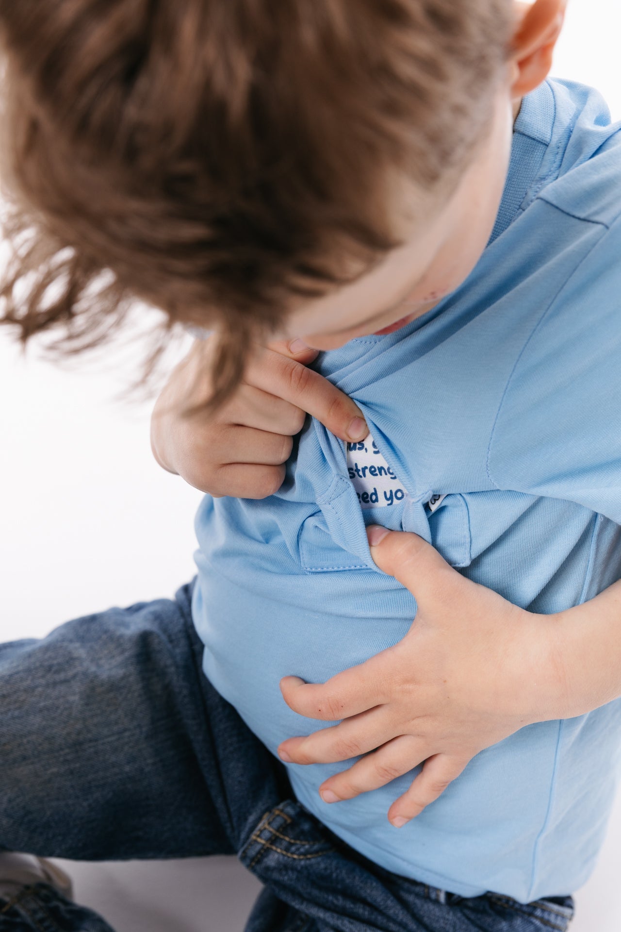 Blue Prayer Pocket Short Sleeve T-shirt Cotton