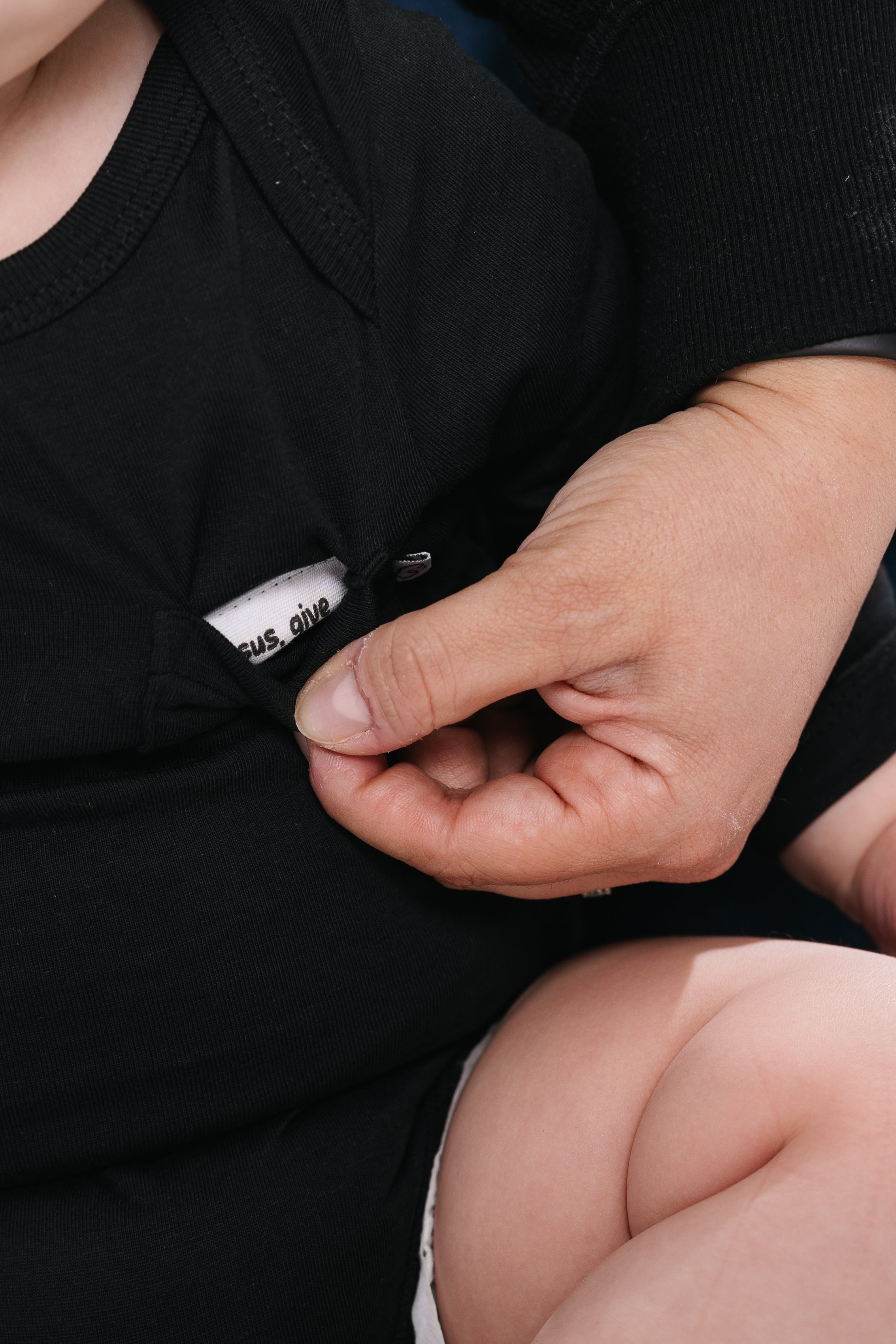 Black Prayer Pocket Long Sleeve Bodysuit Cotton