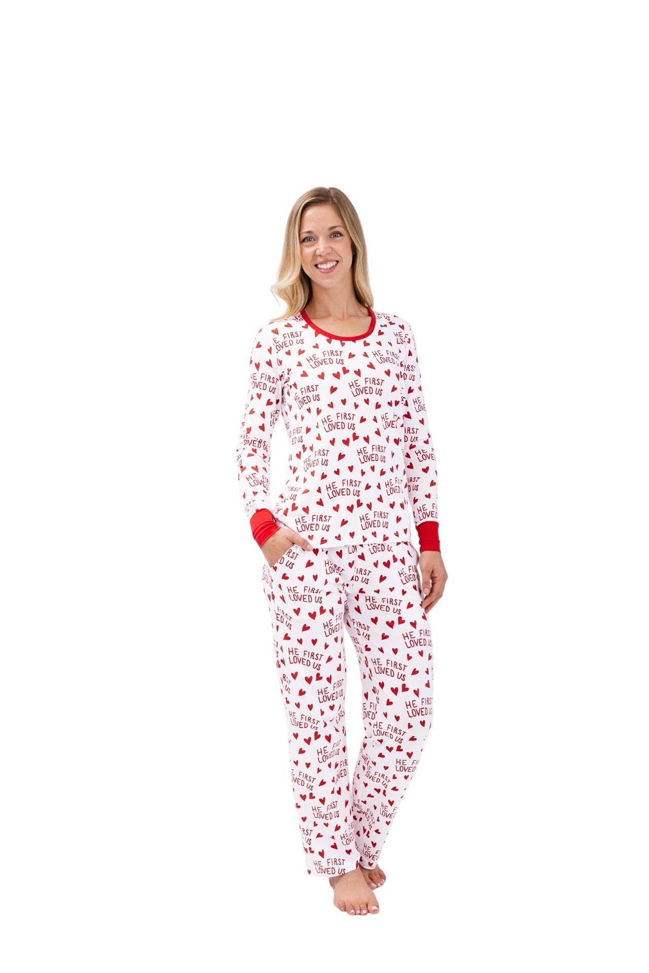 He First Loved Us Red Women's Pj Set Cotton