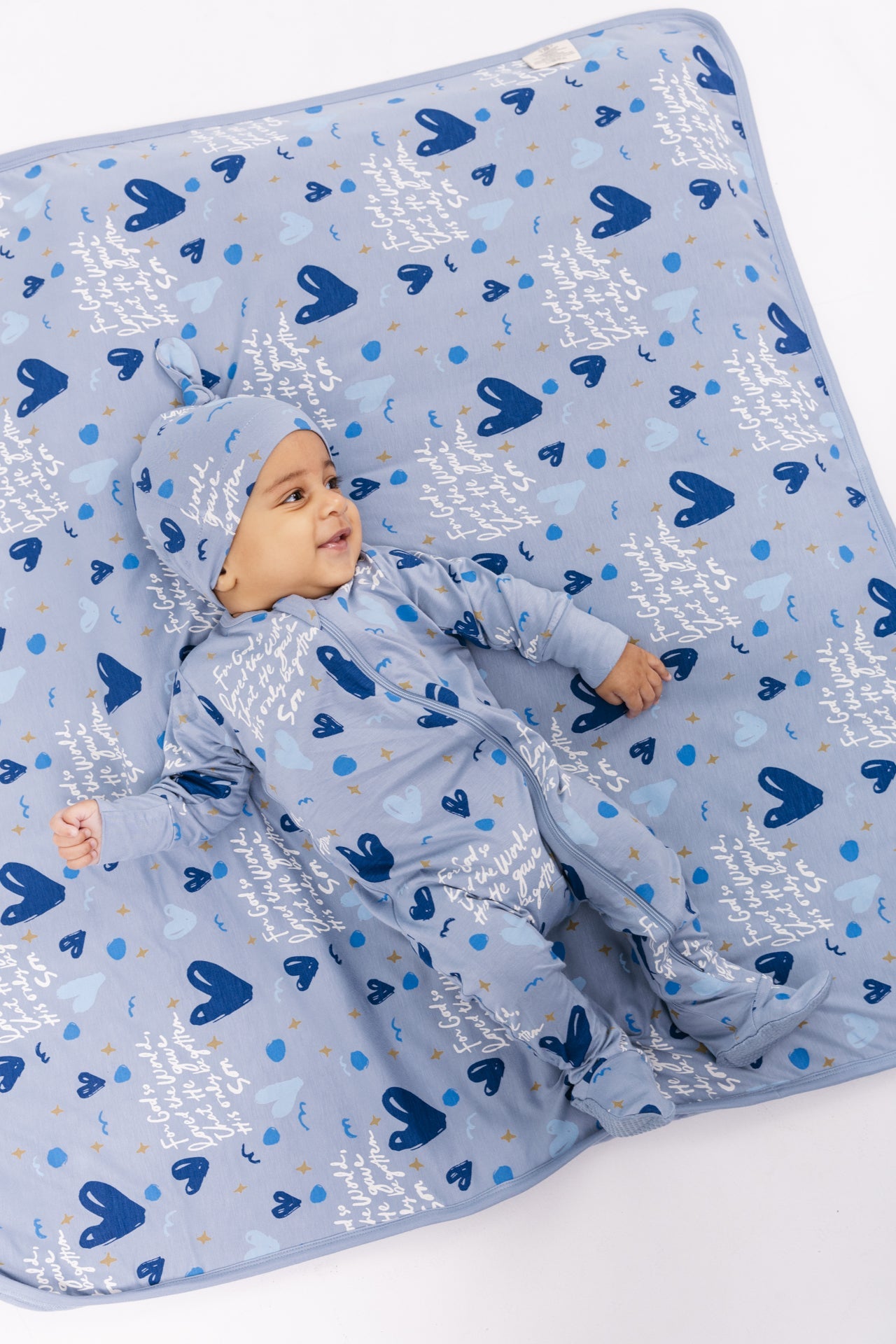 John 3:16 Blue Pj Footed Onesie Bamboo