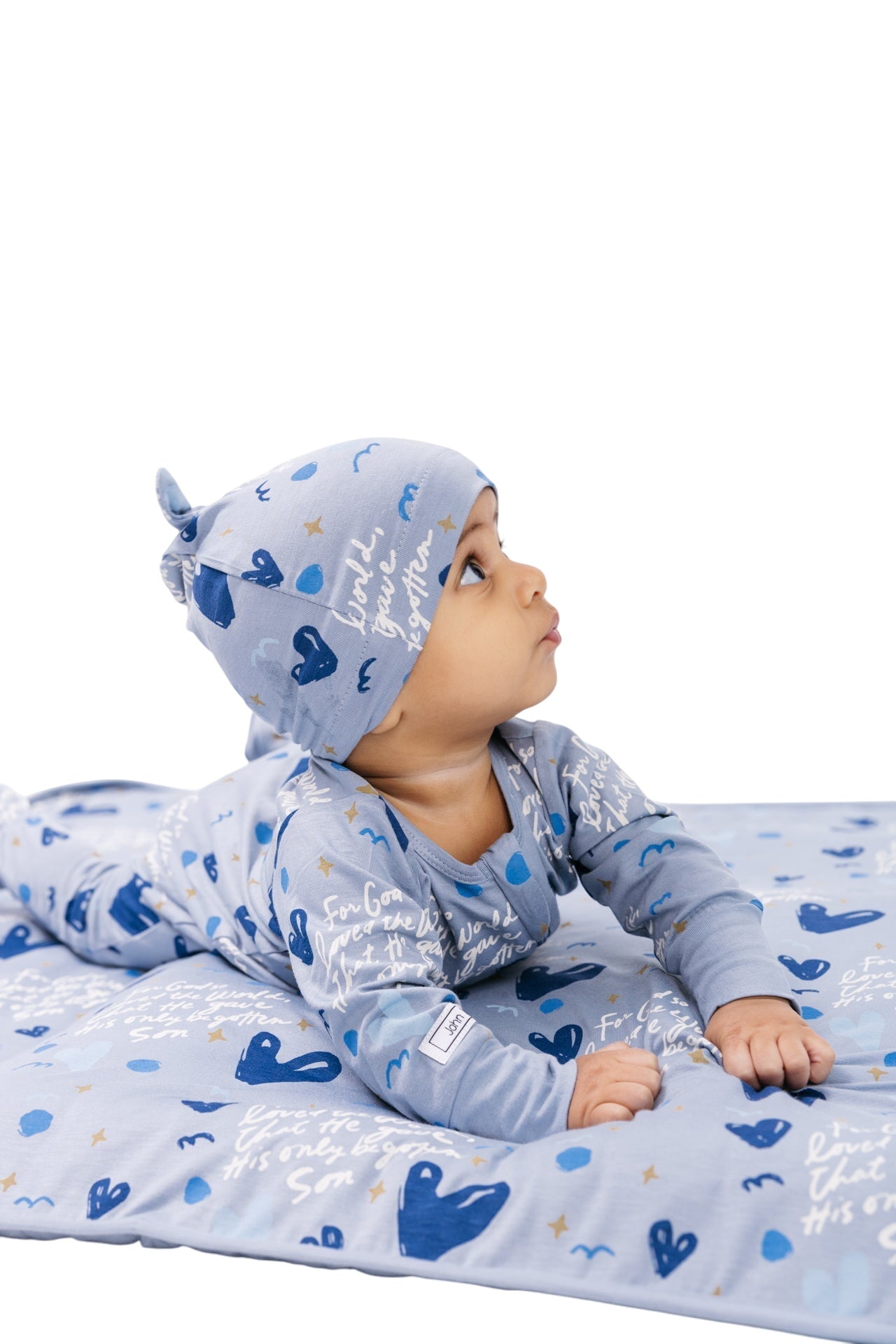 John 3:16 Blue Pj Footed Onesie Bamboo