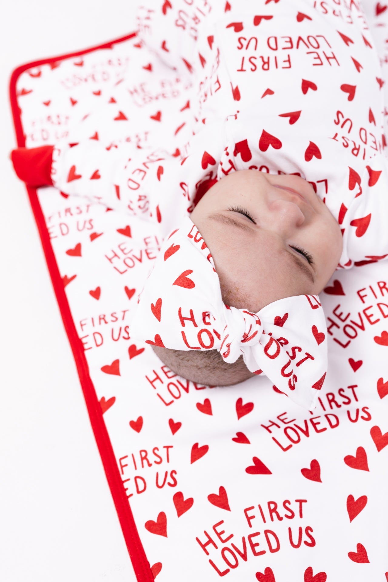 He First Loved Us Red Pj Footed Onesie Cotton