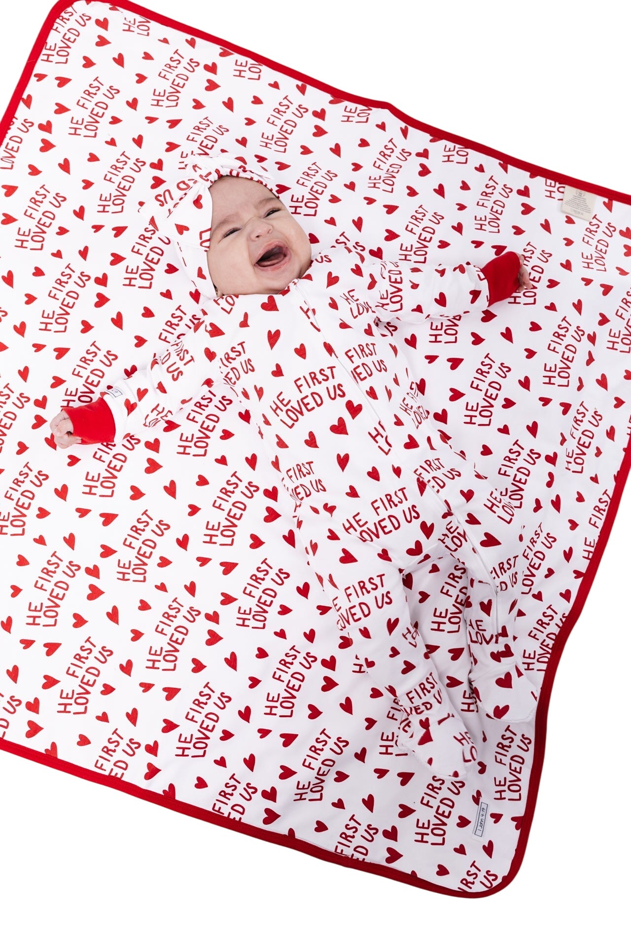 He First Loved Us Red Pj Footed Onesie Cotton