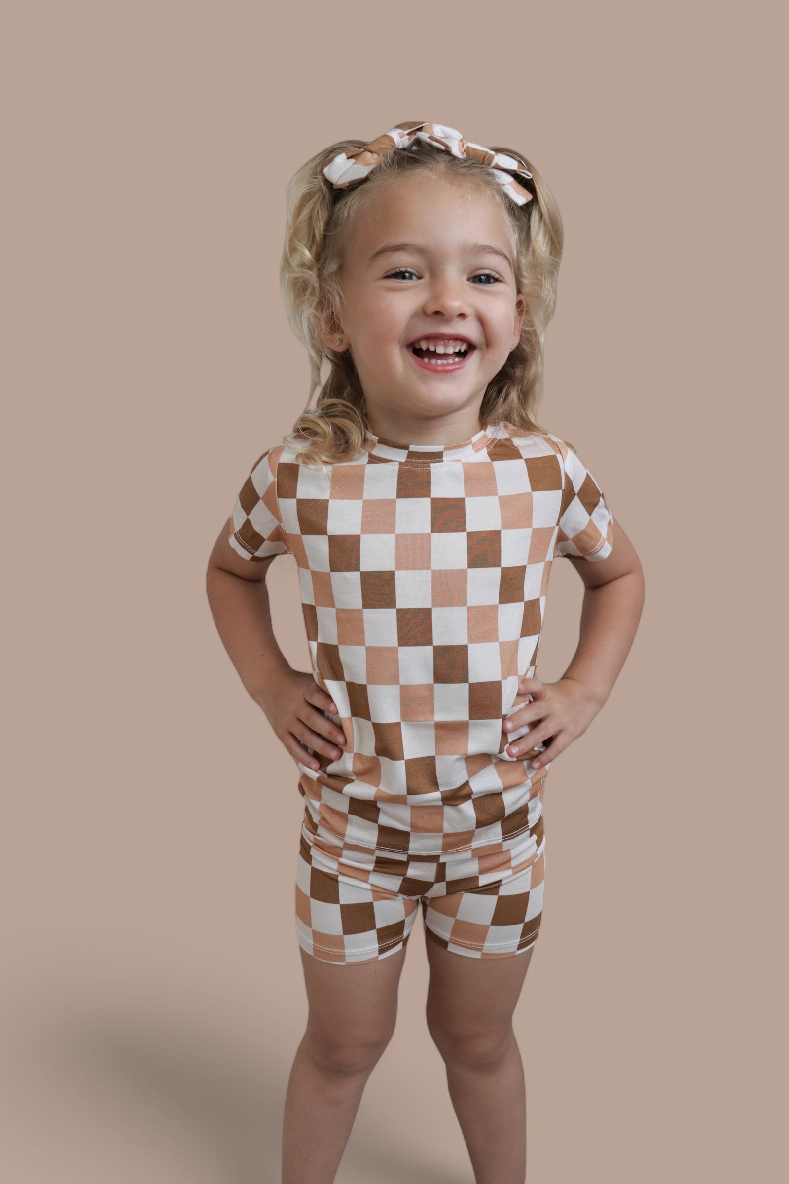 Chestnut Checkers Dream Bow Hair Clips