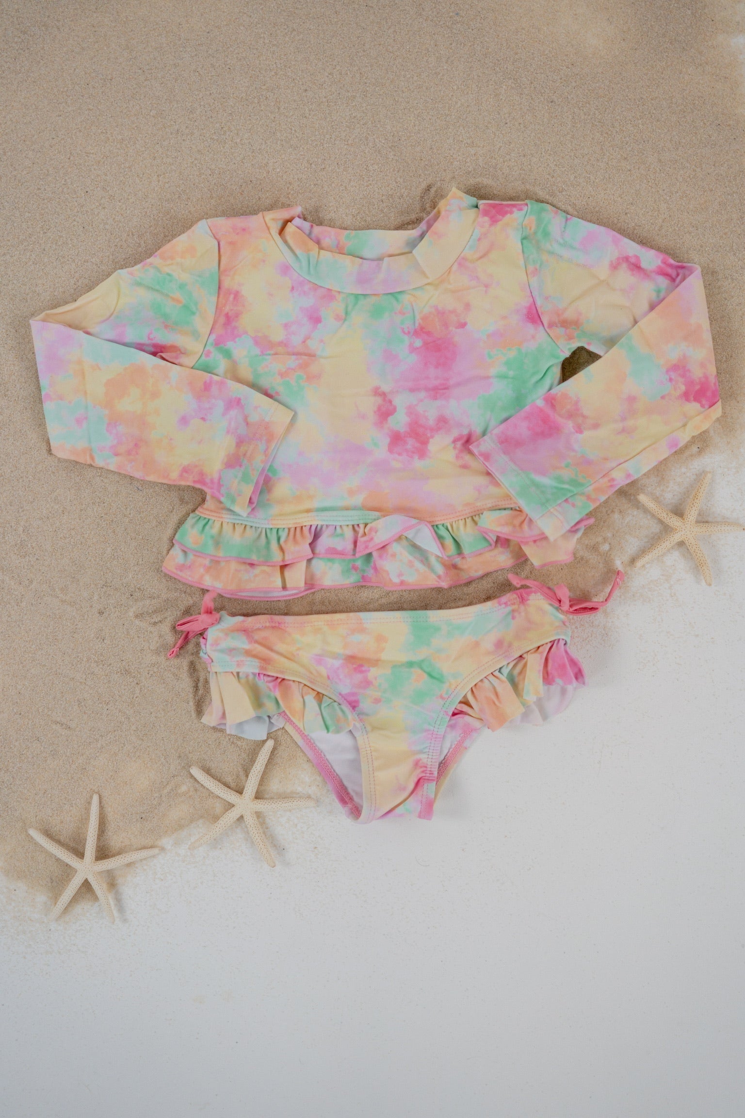 Rainbow Clouds Dream 2-piece Rash Guard Ruffle Swim Suit