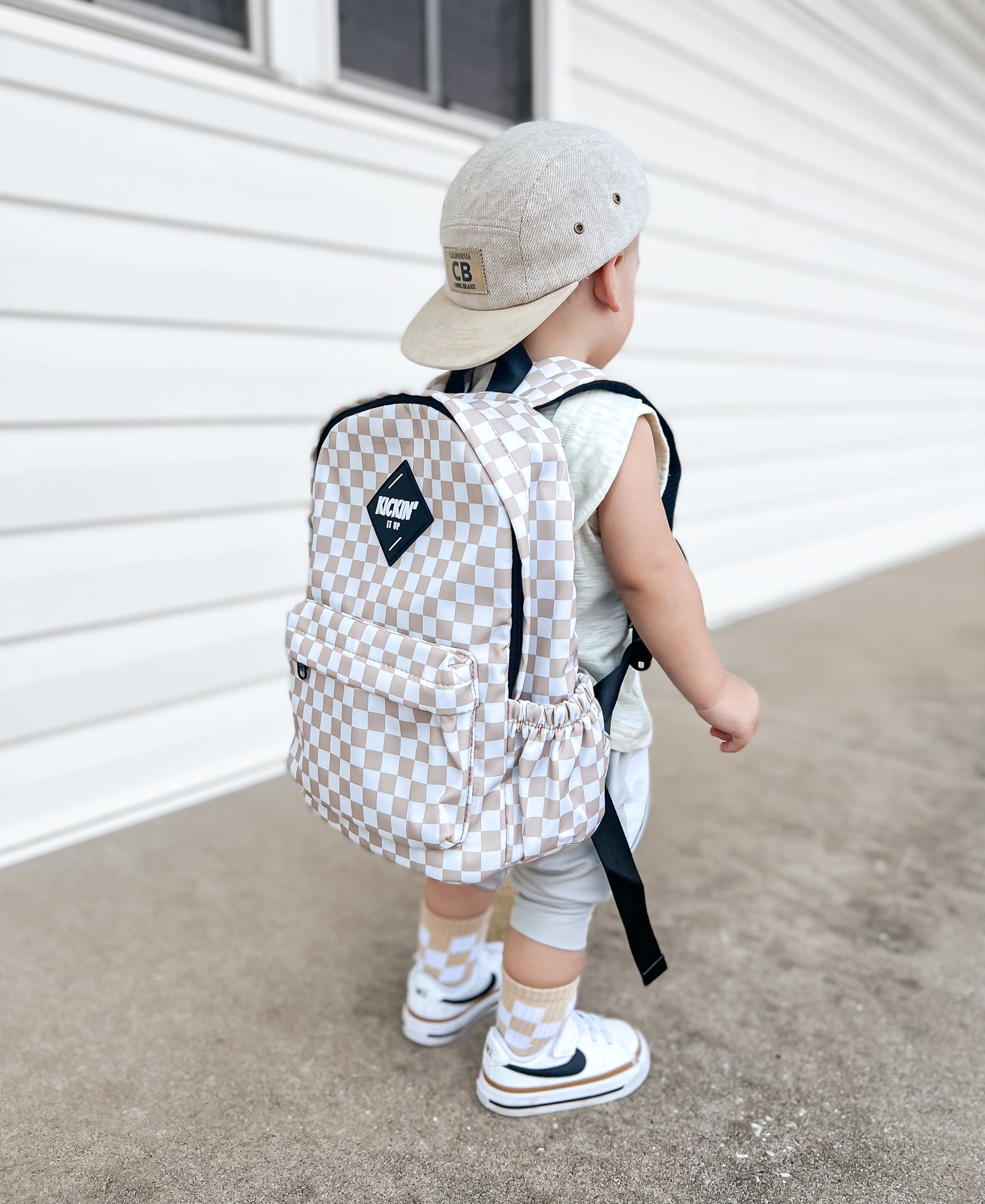 Mid-size Tan Checkered Backpack