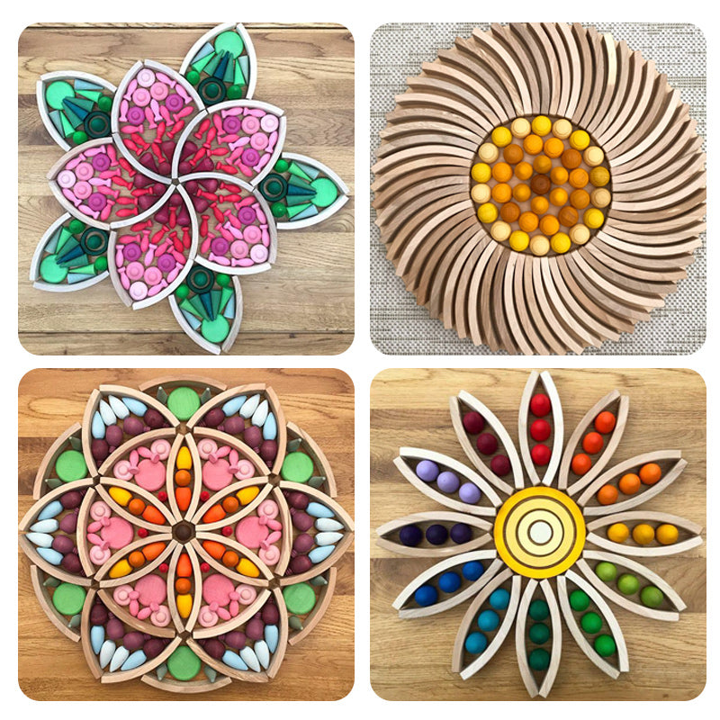 28 Pcs Mini Curved Natural Wooden Building Blocks With Storage Tray