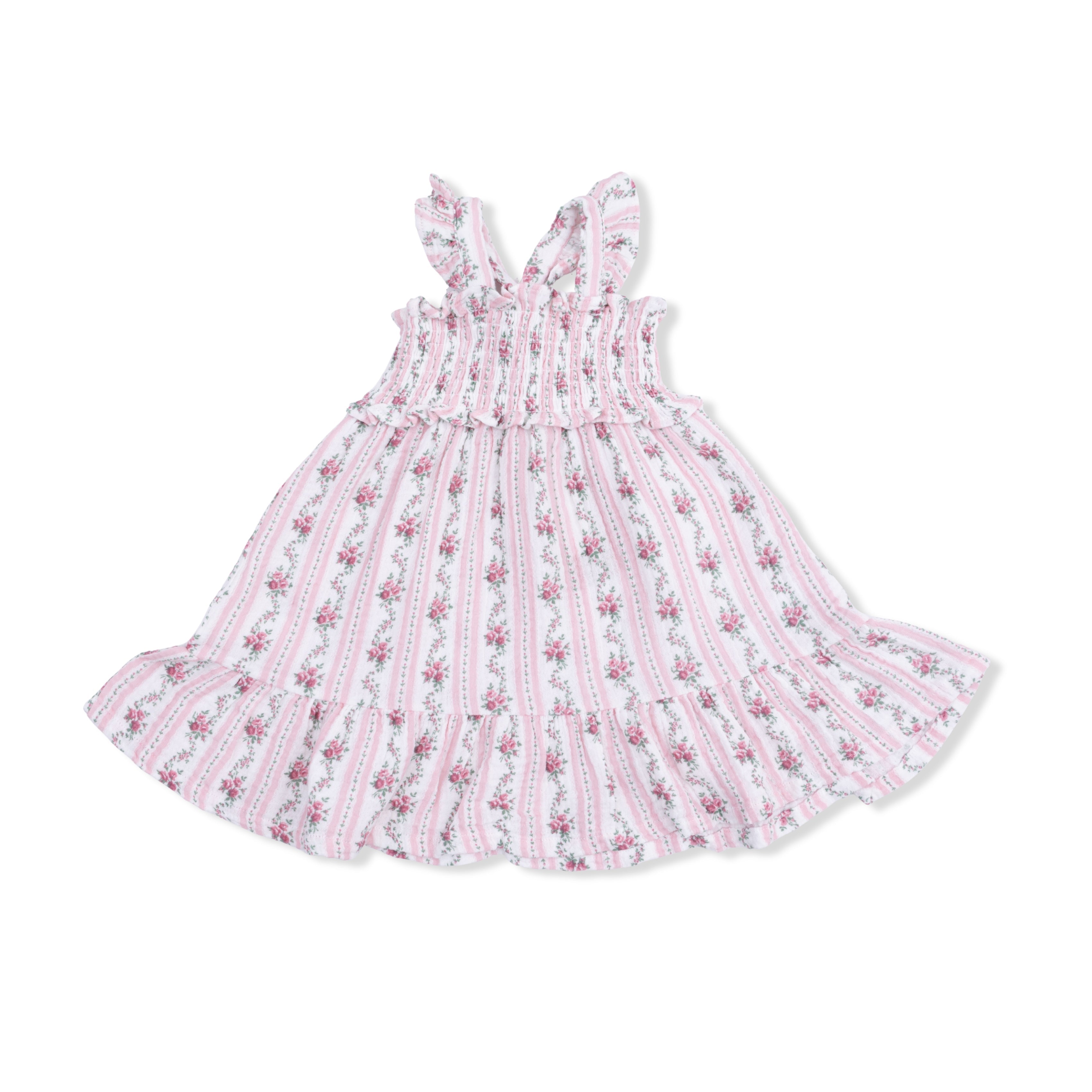Winding Roses Stripe - Smocked Ruffle Sundress & Bloomer