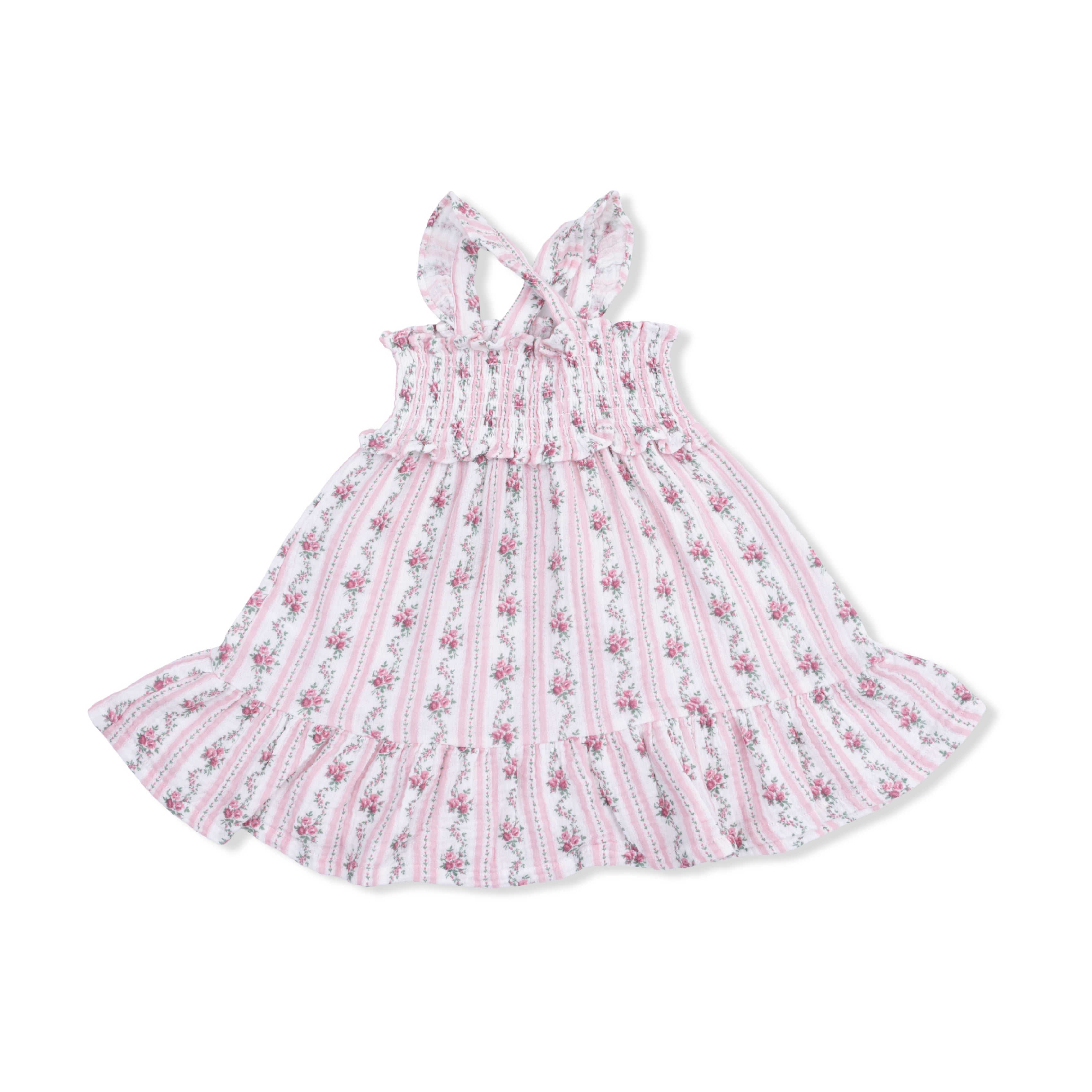 Winding Roses Stripe - Smocked Ruffle Sundress & Bloomer