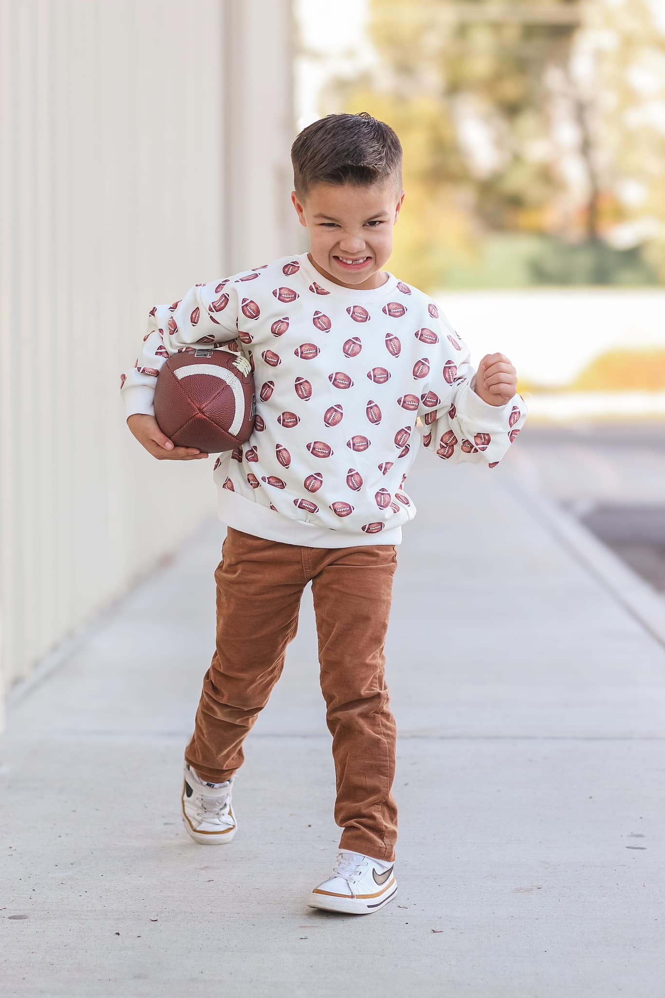 Football Print Cotton Crewneck Sweatshirt