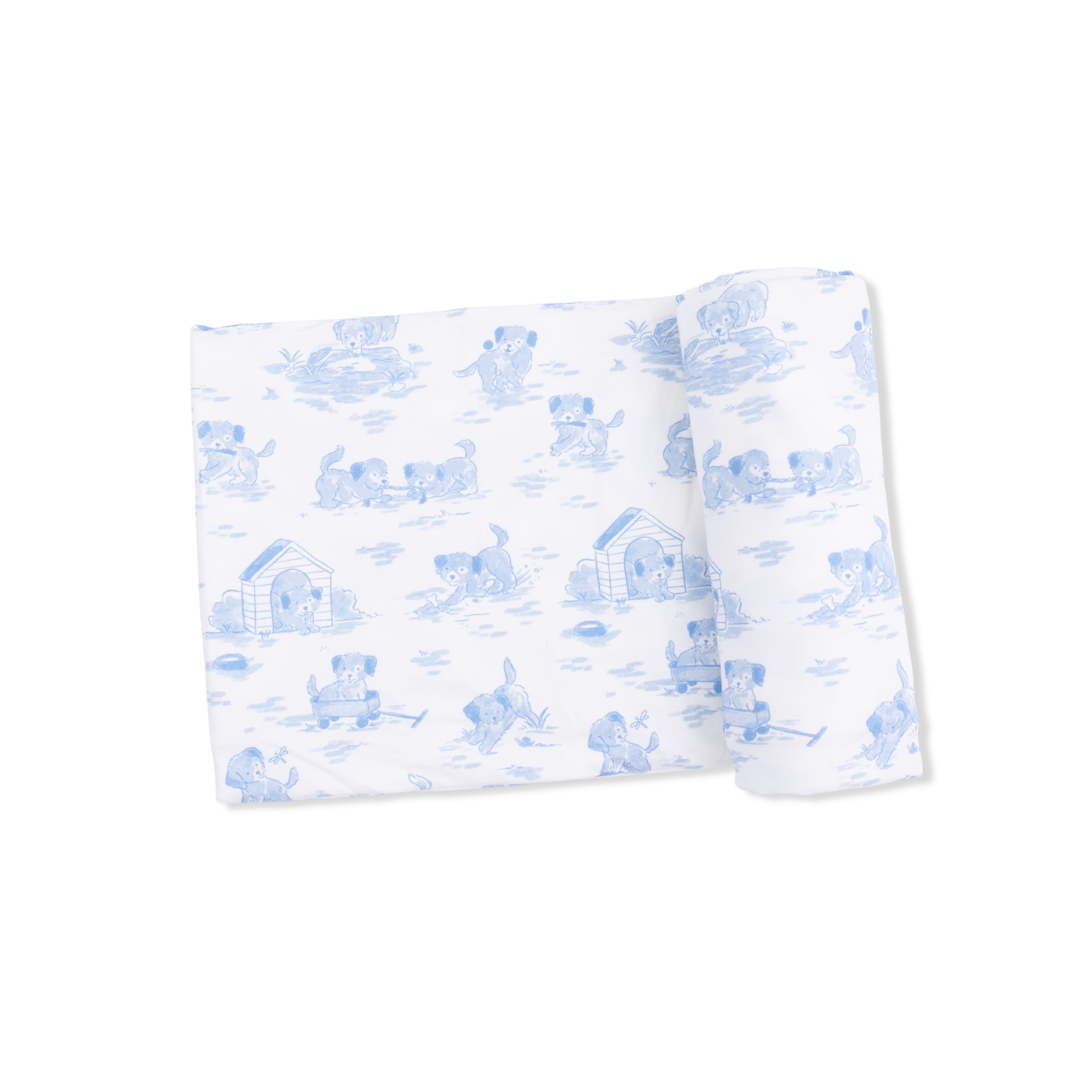 Puppy Toile Blue - 2 Way Zipper Footie & Swaddle Blanket Set