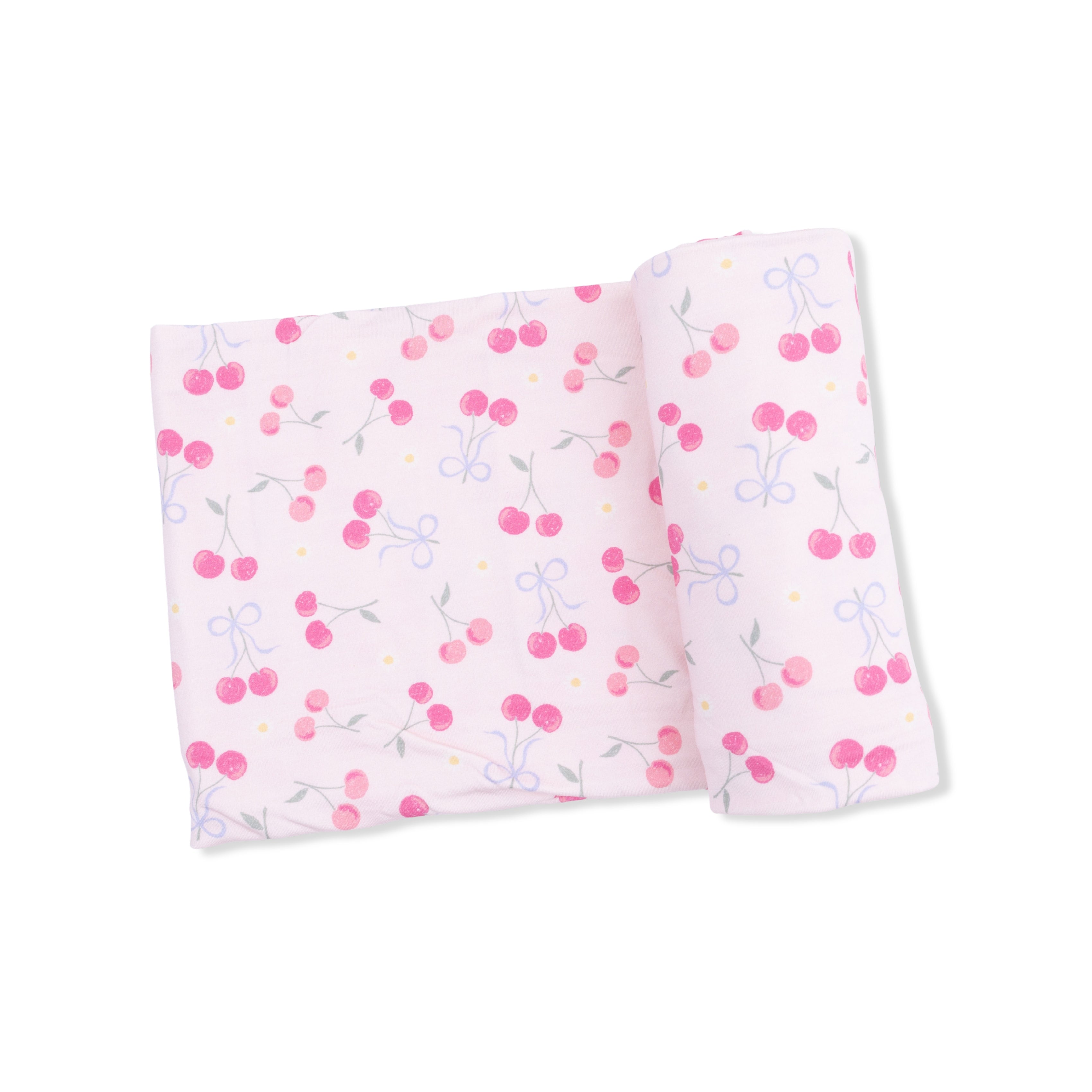 Sweet Bow Cherries - 2 Way Ruffle Back Zipper Footie & Swaddle Blanket Set