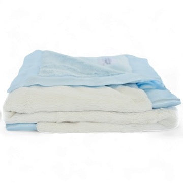 Luxury Duo Satin Border Blanket - Blue/ivory