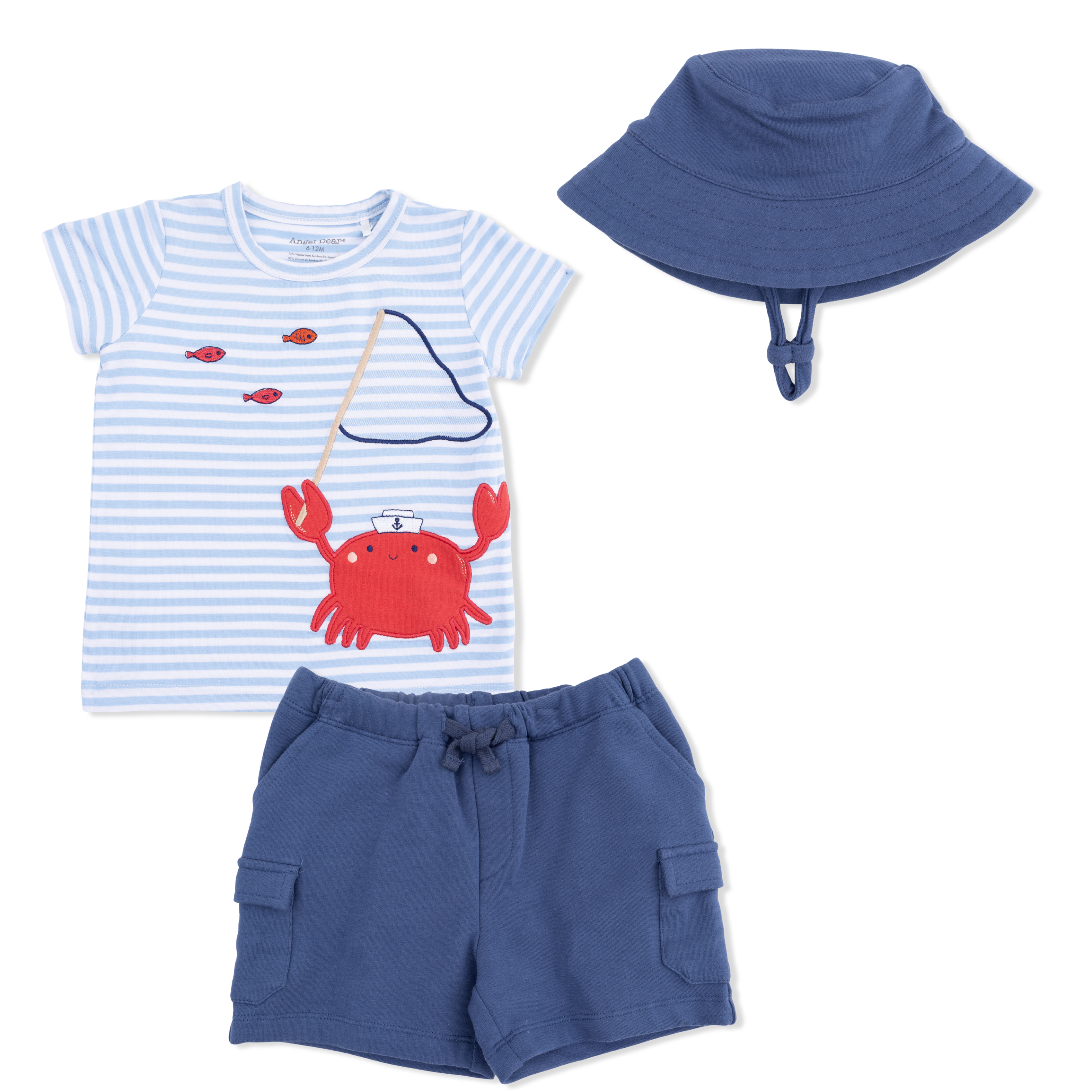Sailor Sea Creatures Appliques - Crew Neck Tee With Cargo Short & Oceana Bucket Hat
