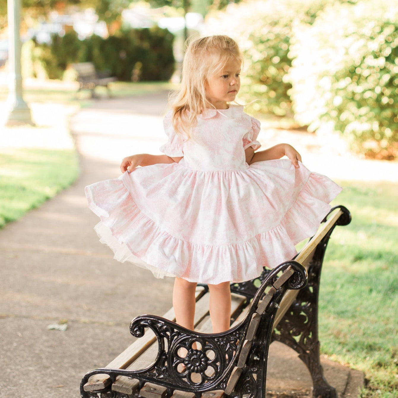 Pink French Toile Tiered Dress