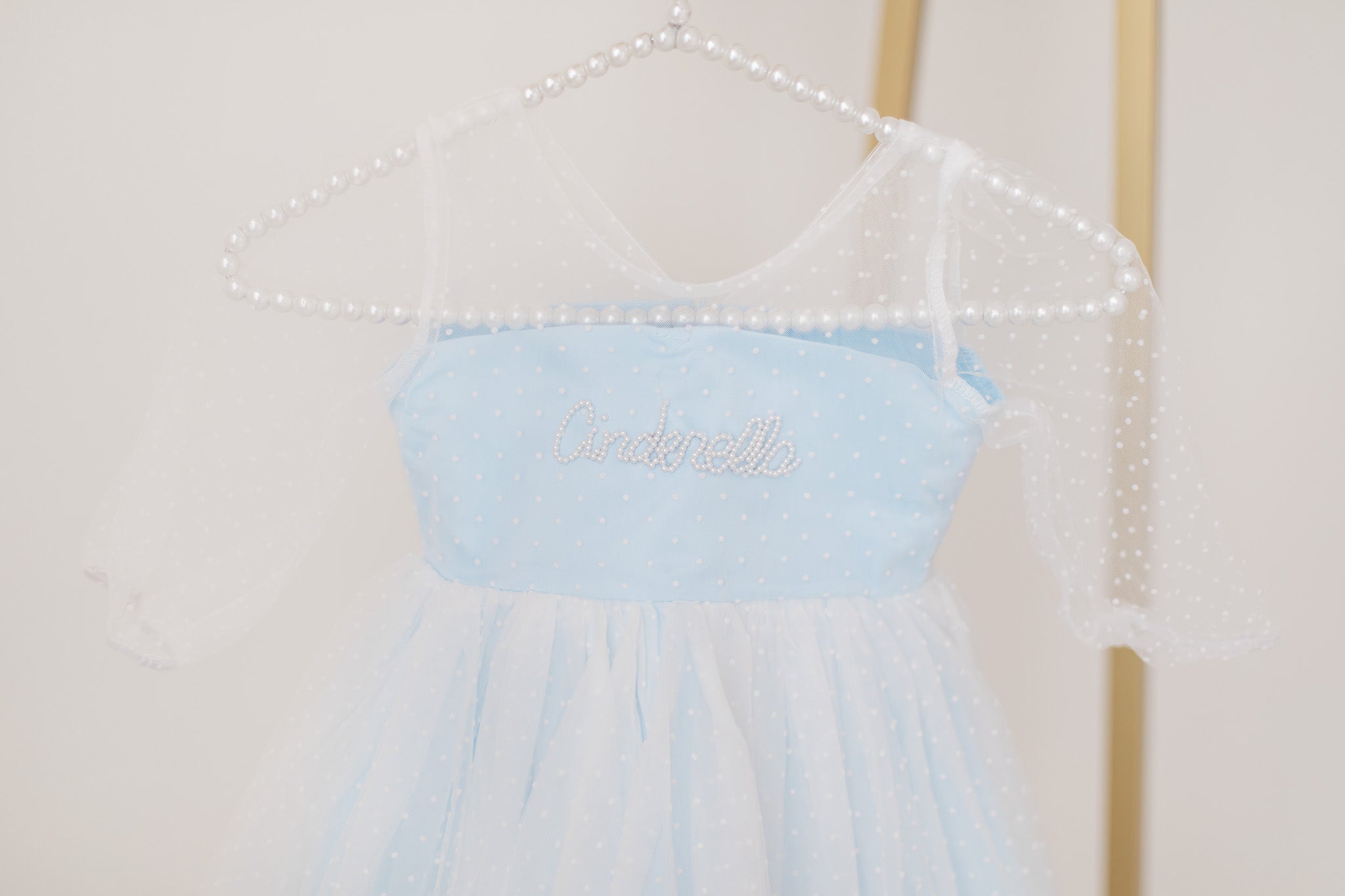 Blue Long Sleeve Pearl Dress