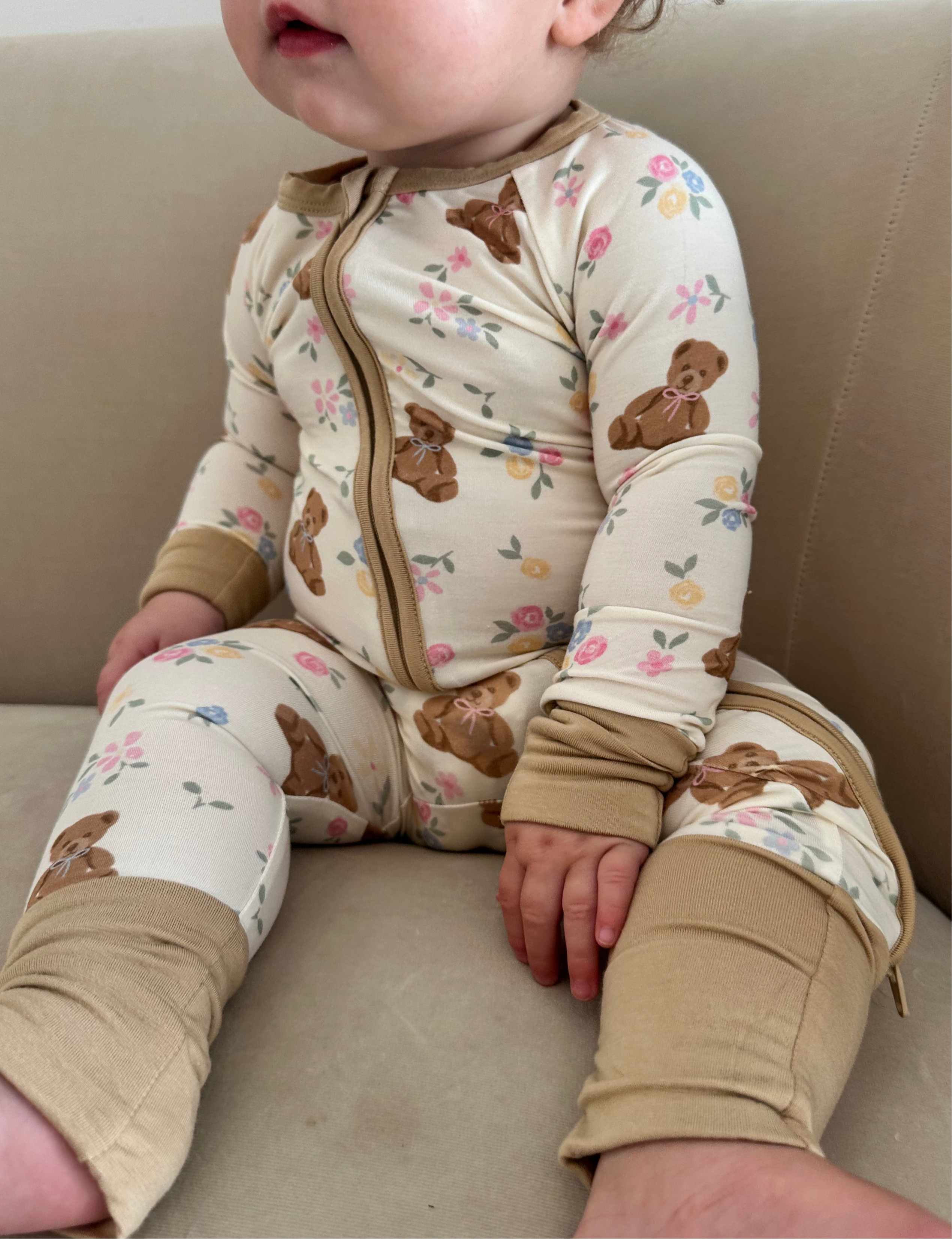 Teddy In Bloom - Zipper Footie Pajamas