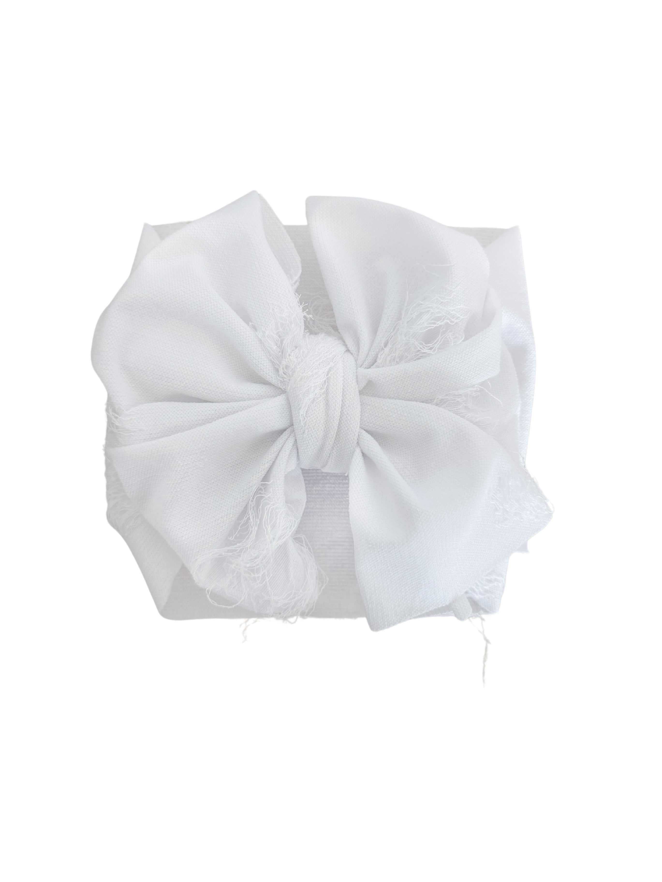 Distressed Headwrap Bow- White