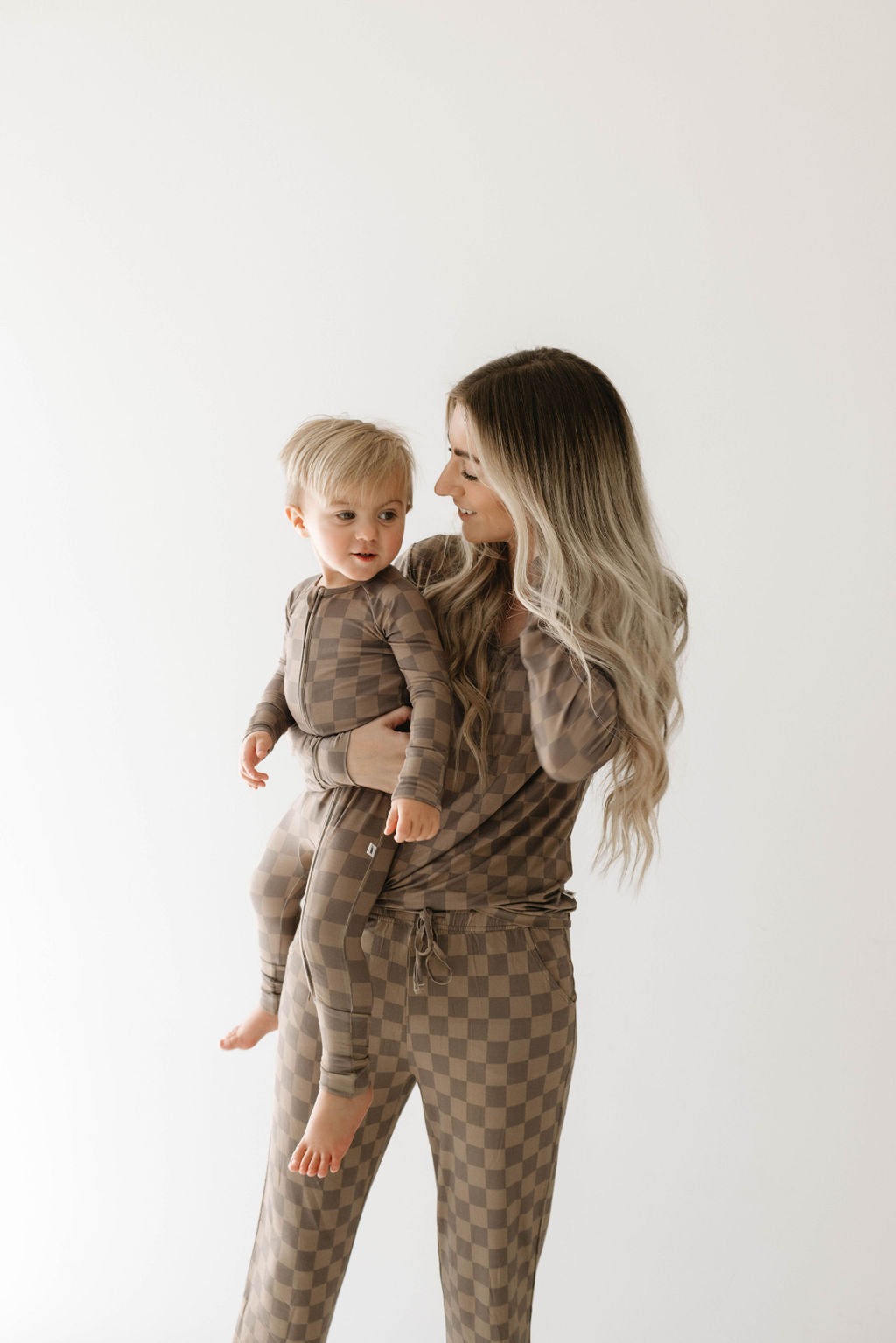 Women's Bamboo Pajama | Faded Brown Checkerboard