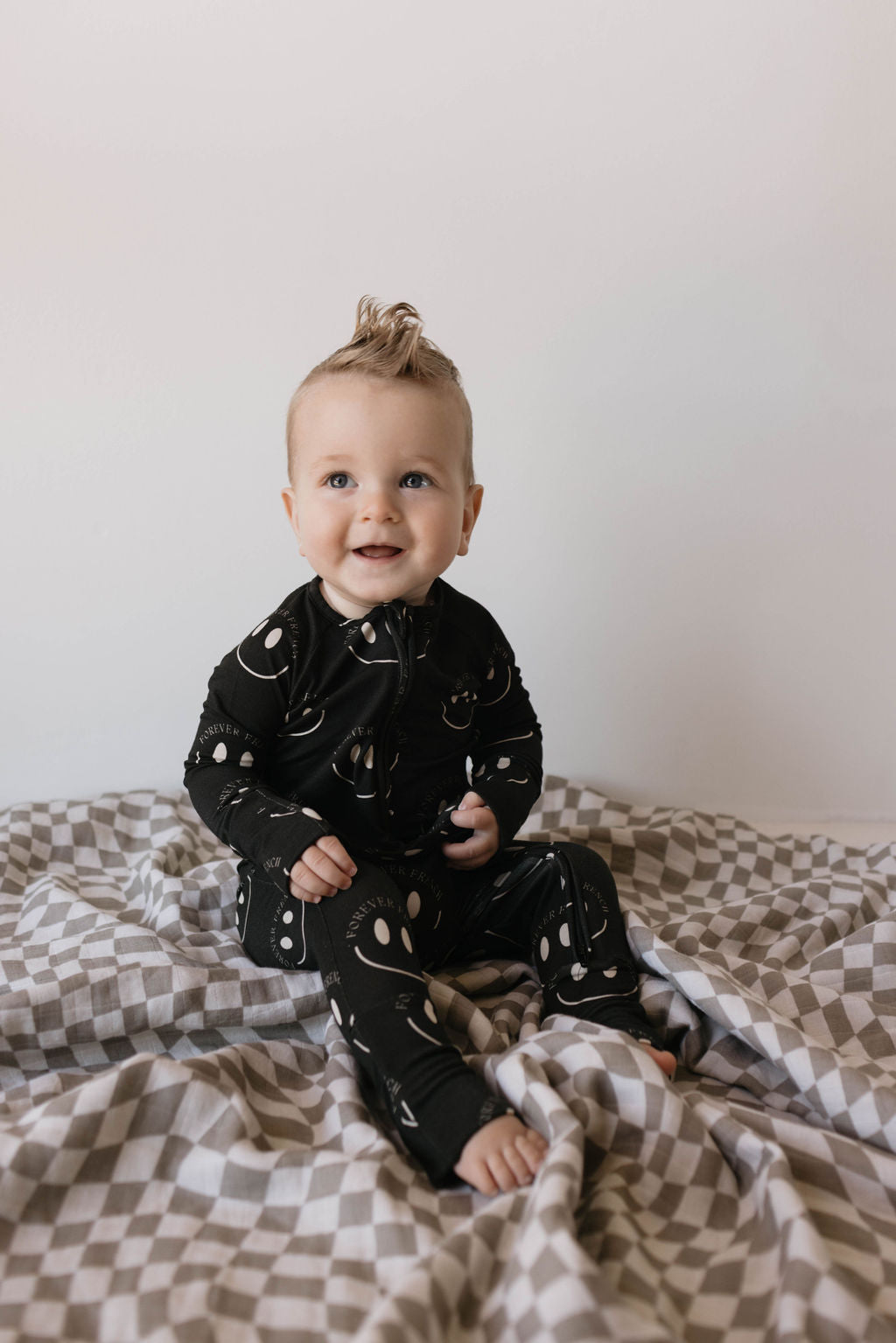 Bamboo Zip Pajamas | Charcoal & White Ff Smile