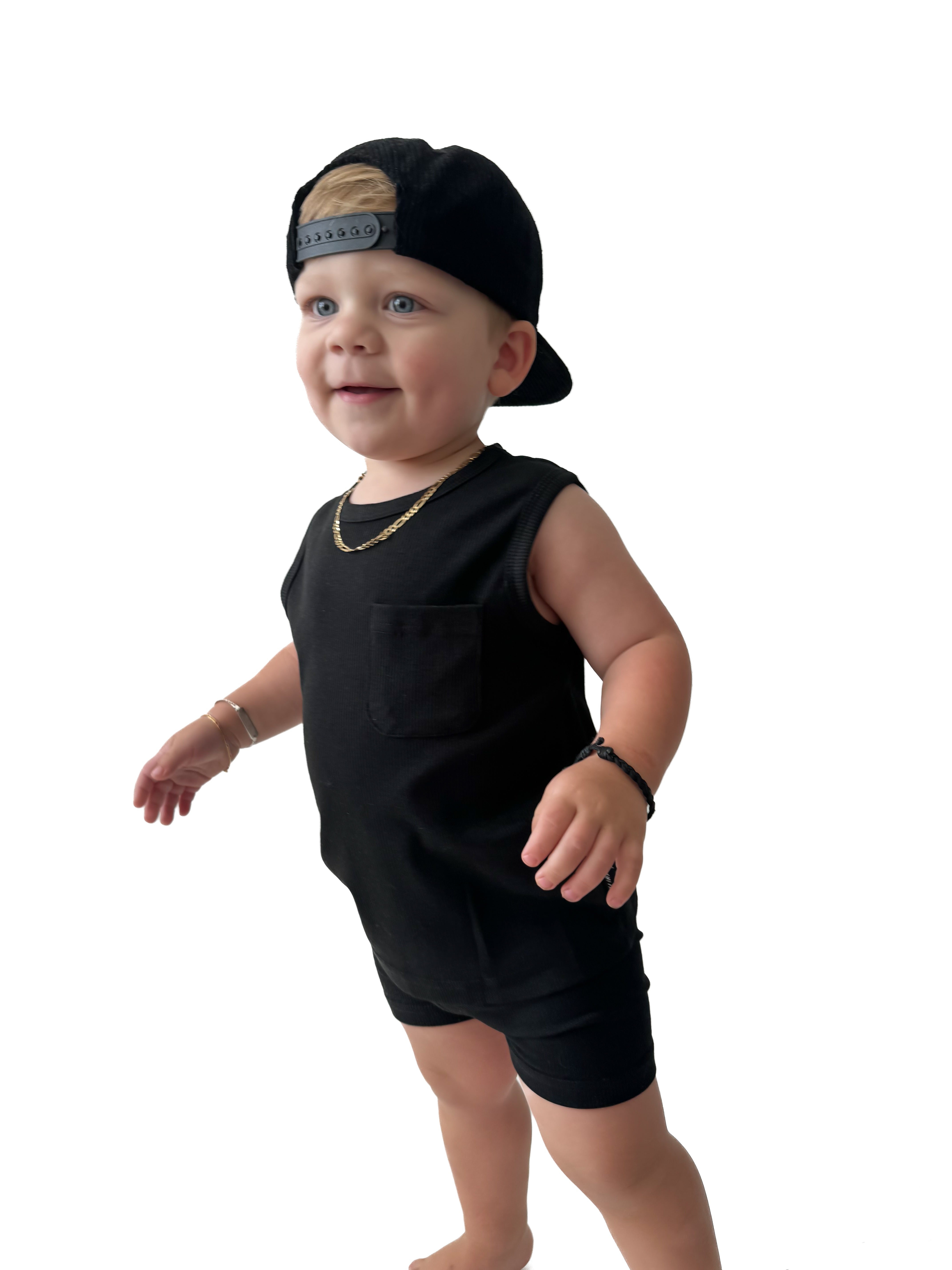 Bamboo Ribbed Pocket Tank - Black