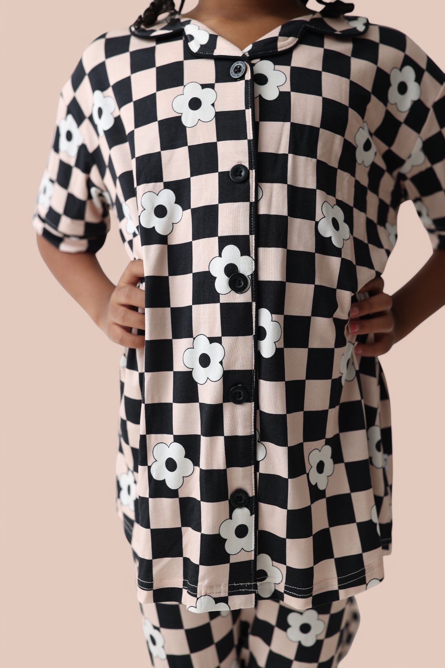 Retro Daisy Checks Short Sleeve Dream Girl's Flare Set