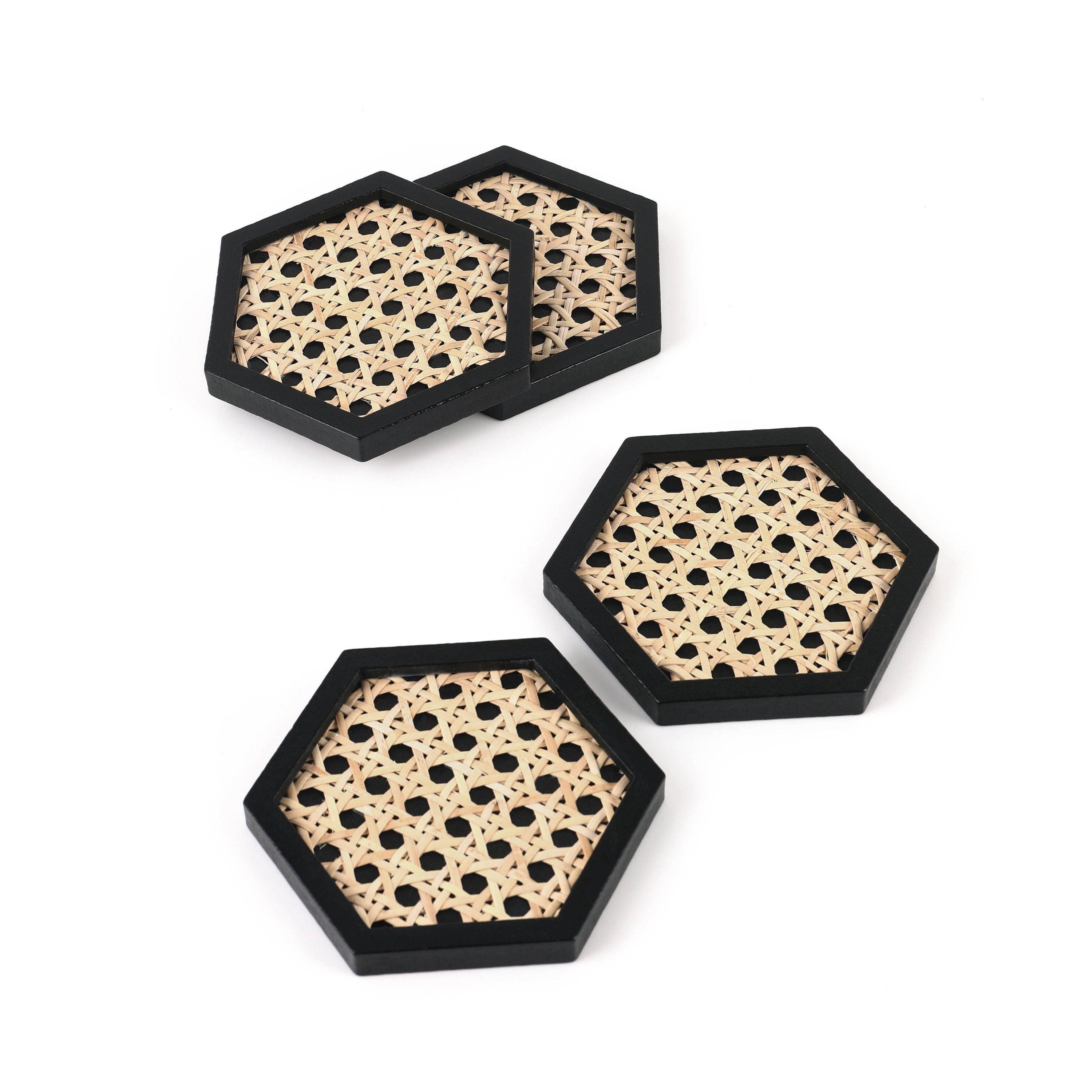 Momentdecor™ Natural Rattan & Wood Coasters Hexagon Shape