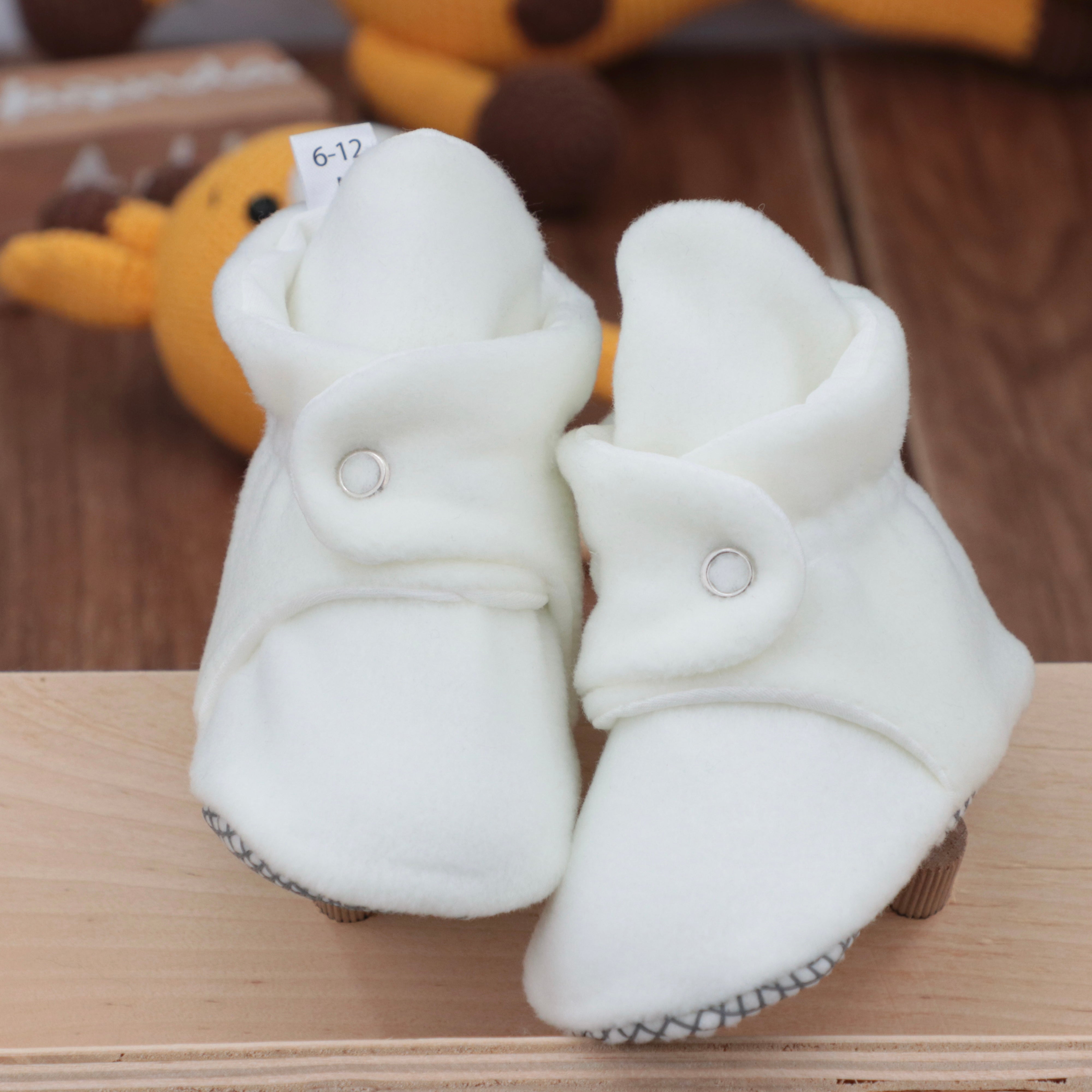 Anti-slip Sole, Fleece Baby Booties, Newborn Home Booties, Sweat Proof Organic Cotton Lining, White