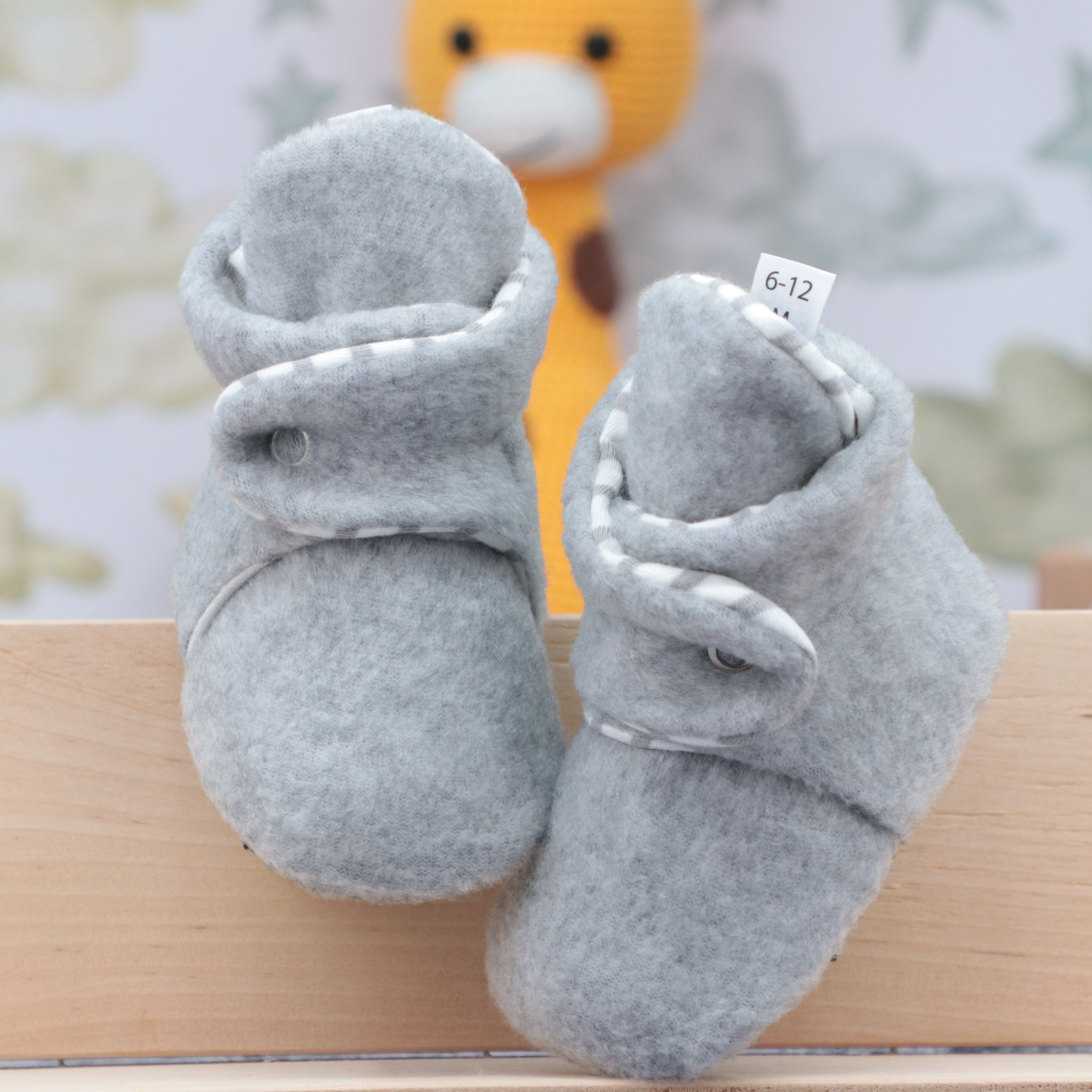 Anti-slip Sole, Fleece Baby Booties, Newborn Home Booties, Sweat Proof Organic Cotton Lining, Gray