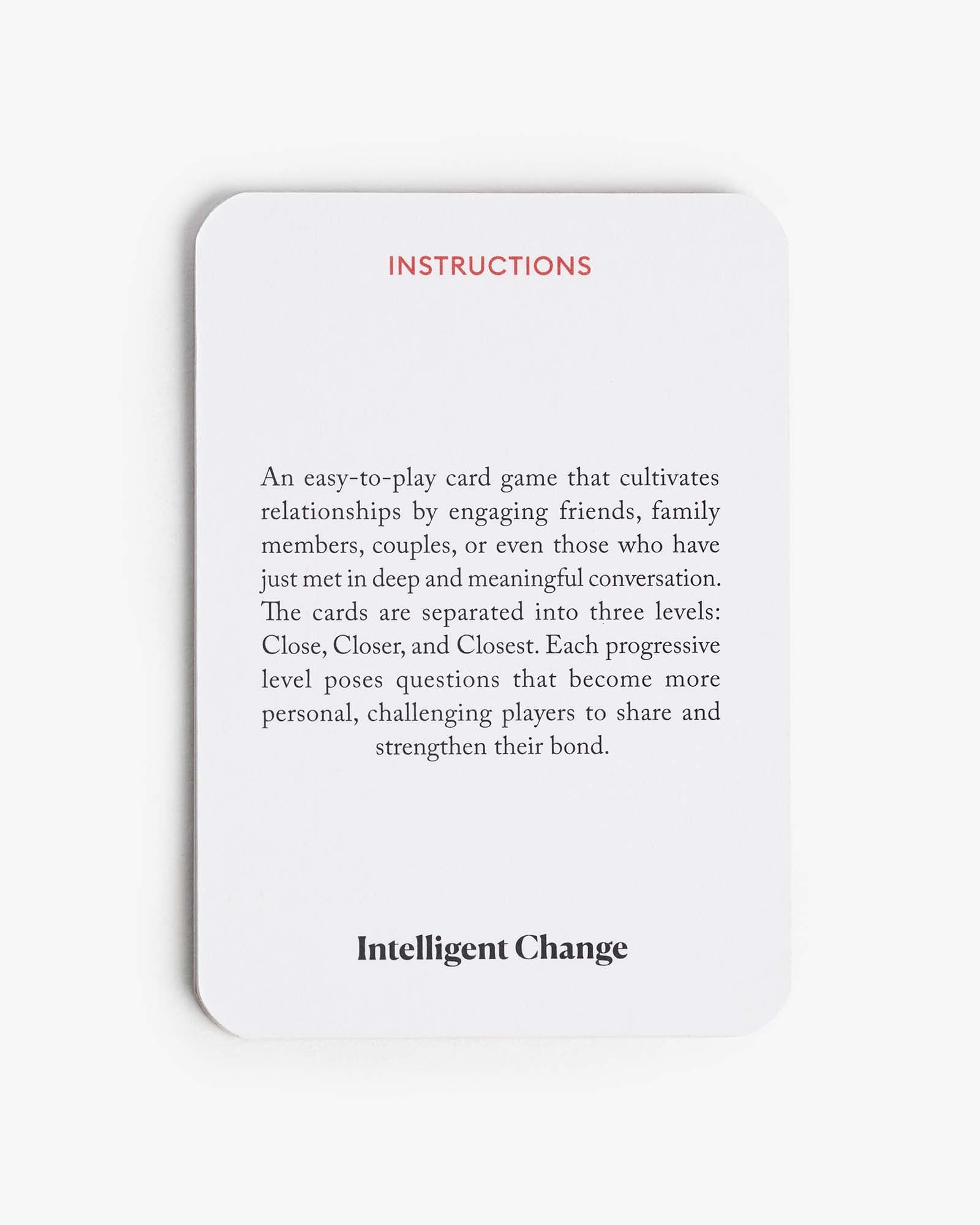Let's get closer conversation card games, questions that strengthen bonds and build relationships, conversation cards - Intelligent Change
