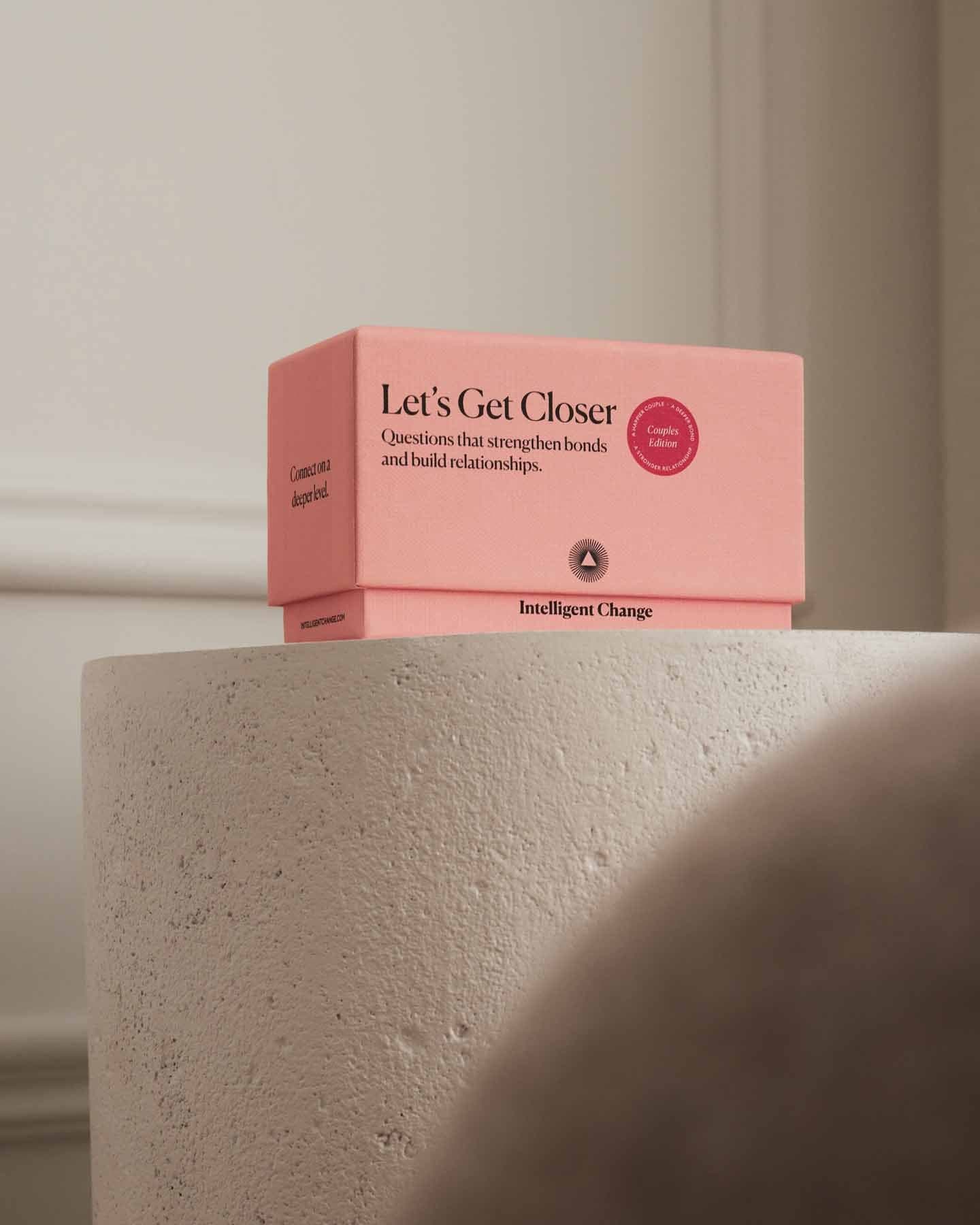 Let's get closer conversation cards based on positive psychology for Couples. Questions that strengthen bonds and build relationships. Three level conversation cards.