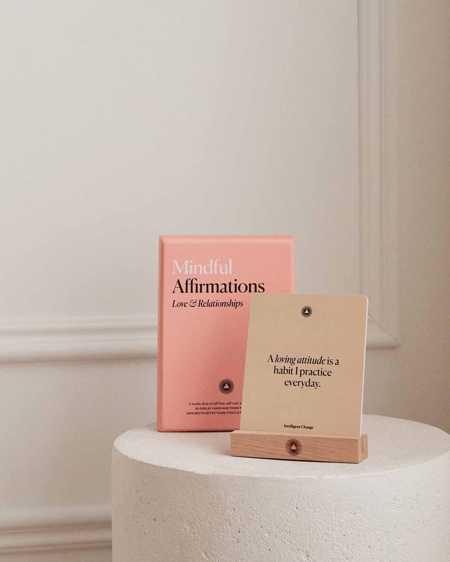 Mindful Affirmations for Love and Relationships by Intelligent Change. Based on positive psychology. 52 weekly affirmation cards to boost love and self-love.