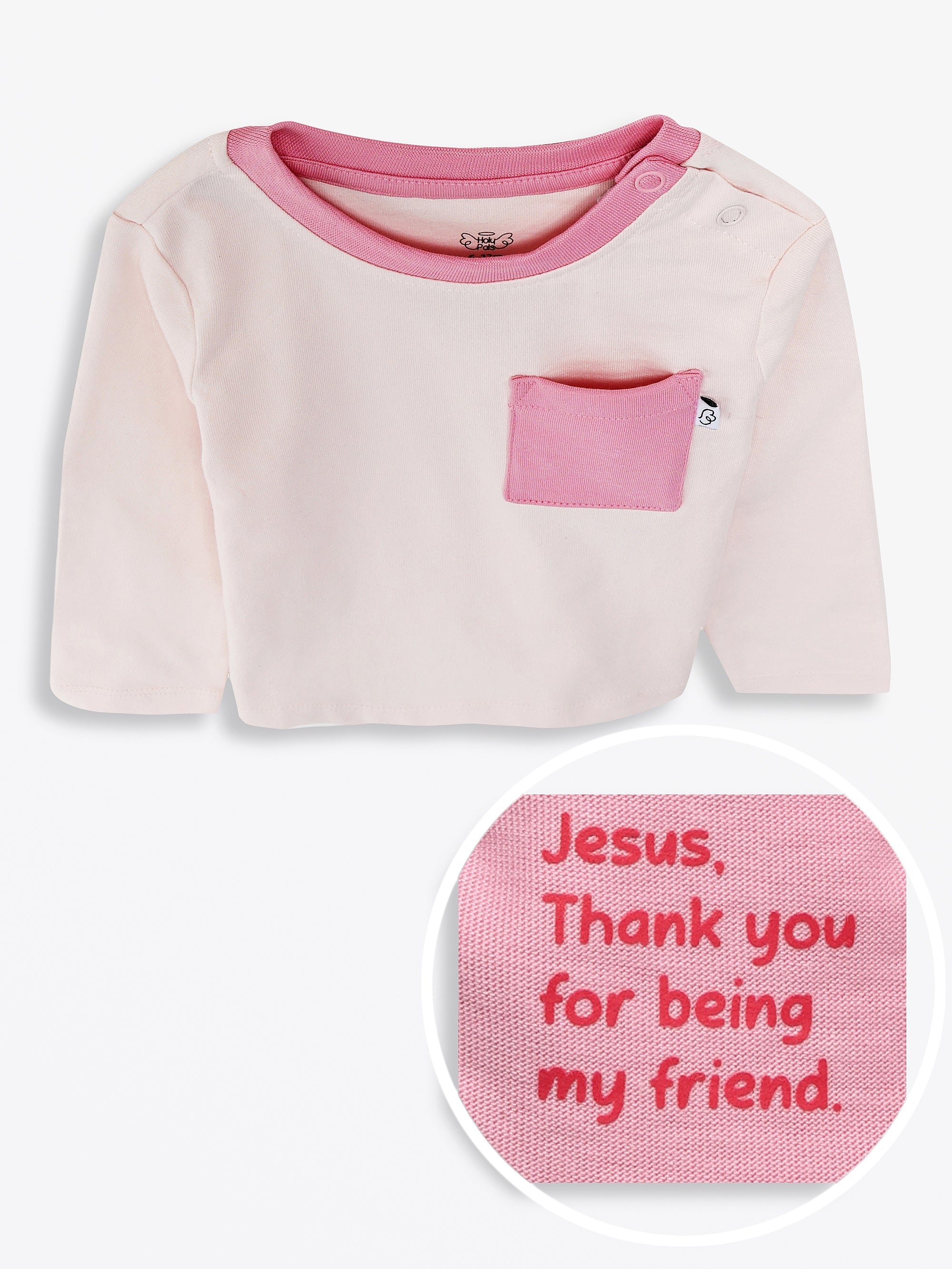 Pink Prayer Pocket Long Sleeve T-shirt Cotton