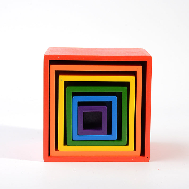 6 Pcs Colored Rainbow Wooden Nesting Box Set In Primary Color