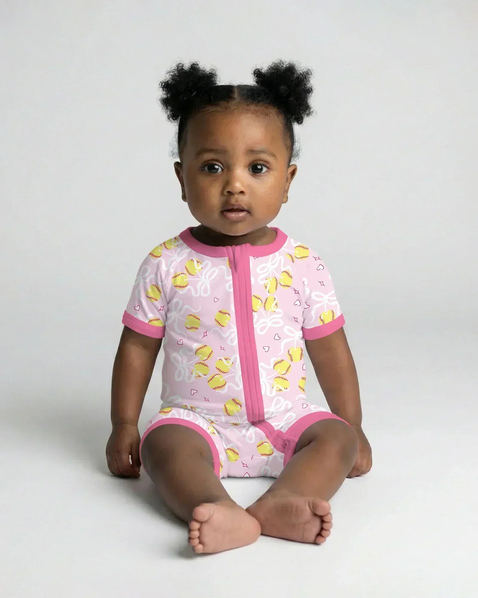 Softball Cherry Mom And Girl Matching Bamboo Shorty Zippy