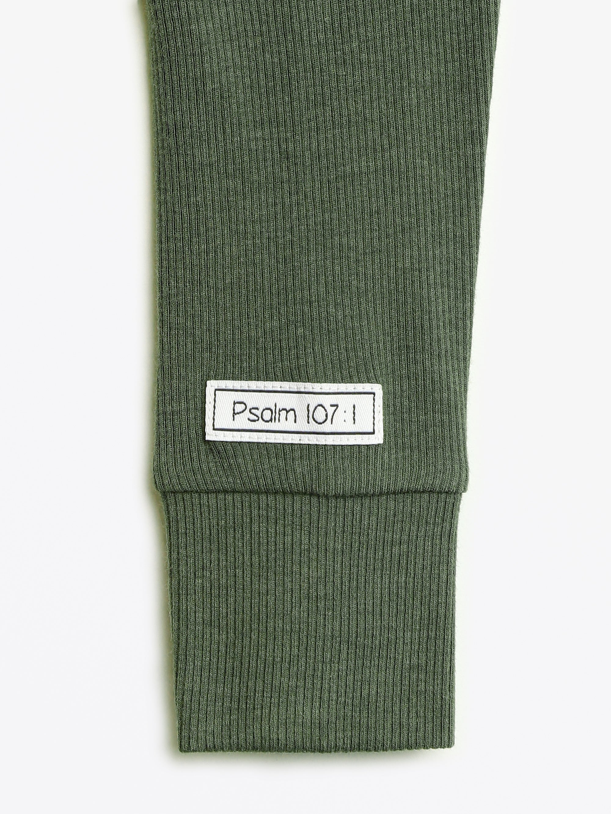 Solid Olive Pj Footed Onesie Ribbed Cotton-bamboo Blend