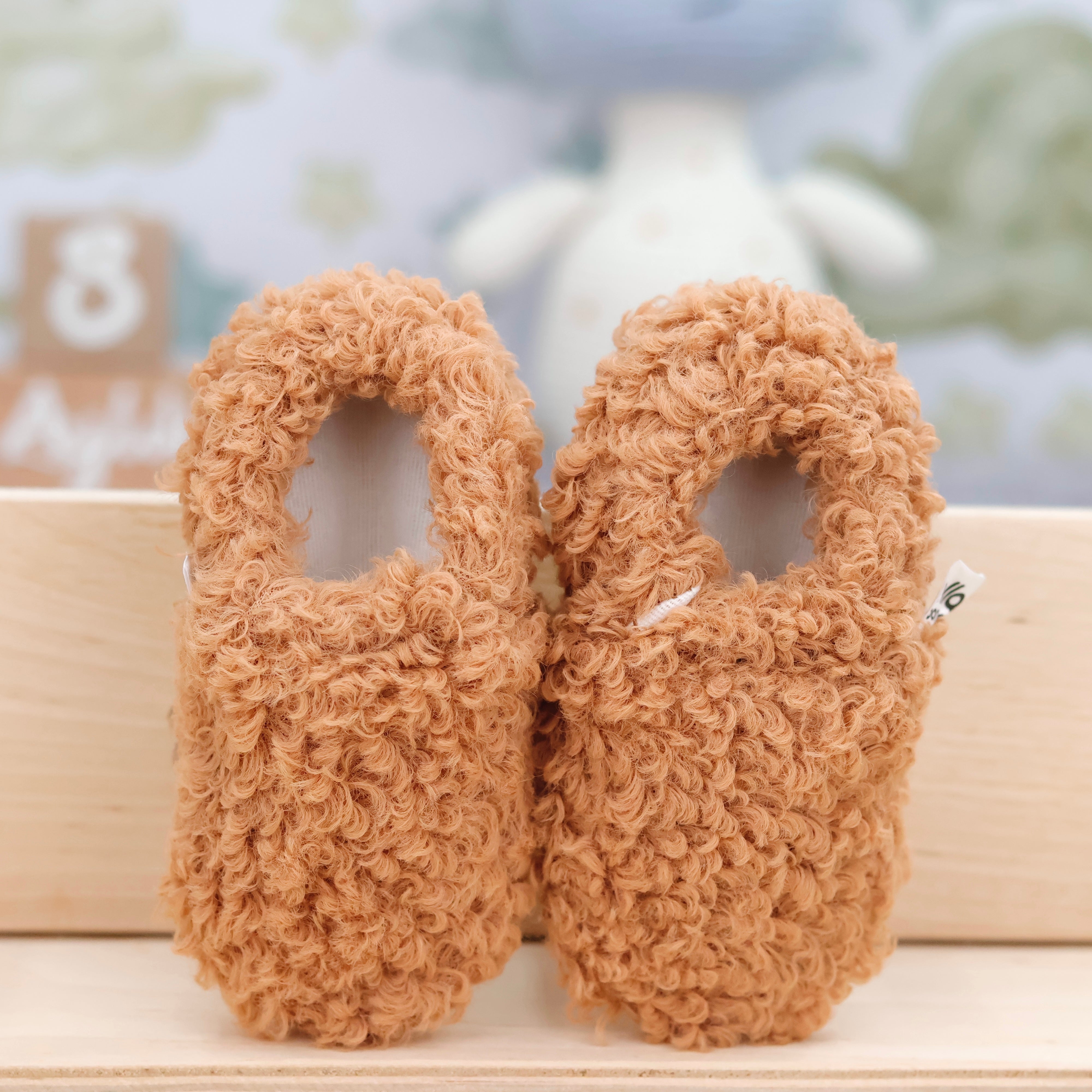 Teddy Baby Booties House Slippers, Non-slip Sole, Organic Cotton Lining, Home Nursery Shoes Taba