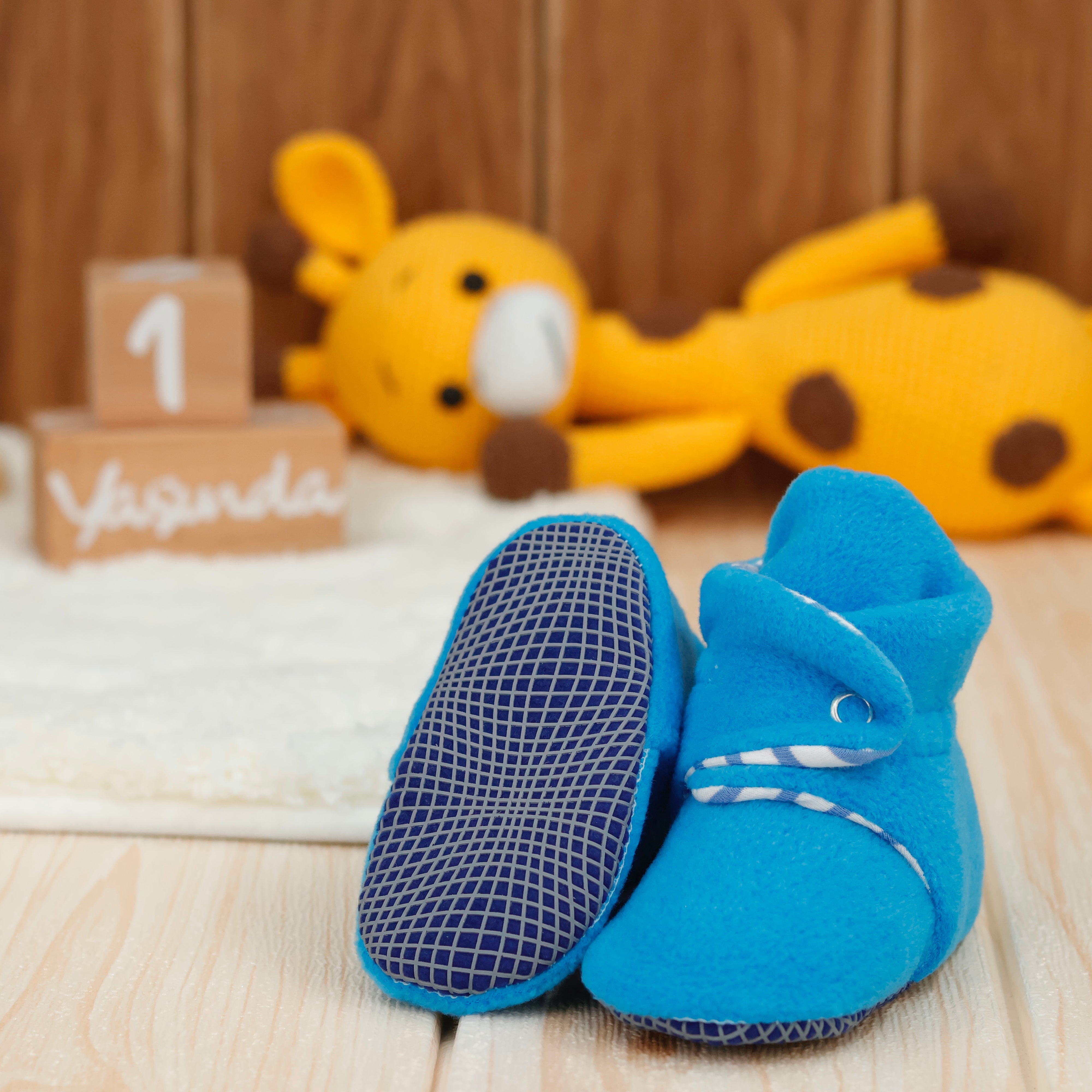 Anti-slip Sole, Fleece Baby Booties, Newborn Home Booties, Sweat Proof Organic Cotton Lining, Light Blue