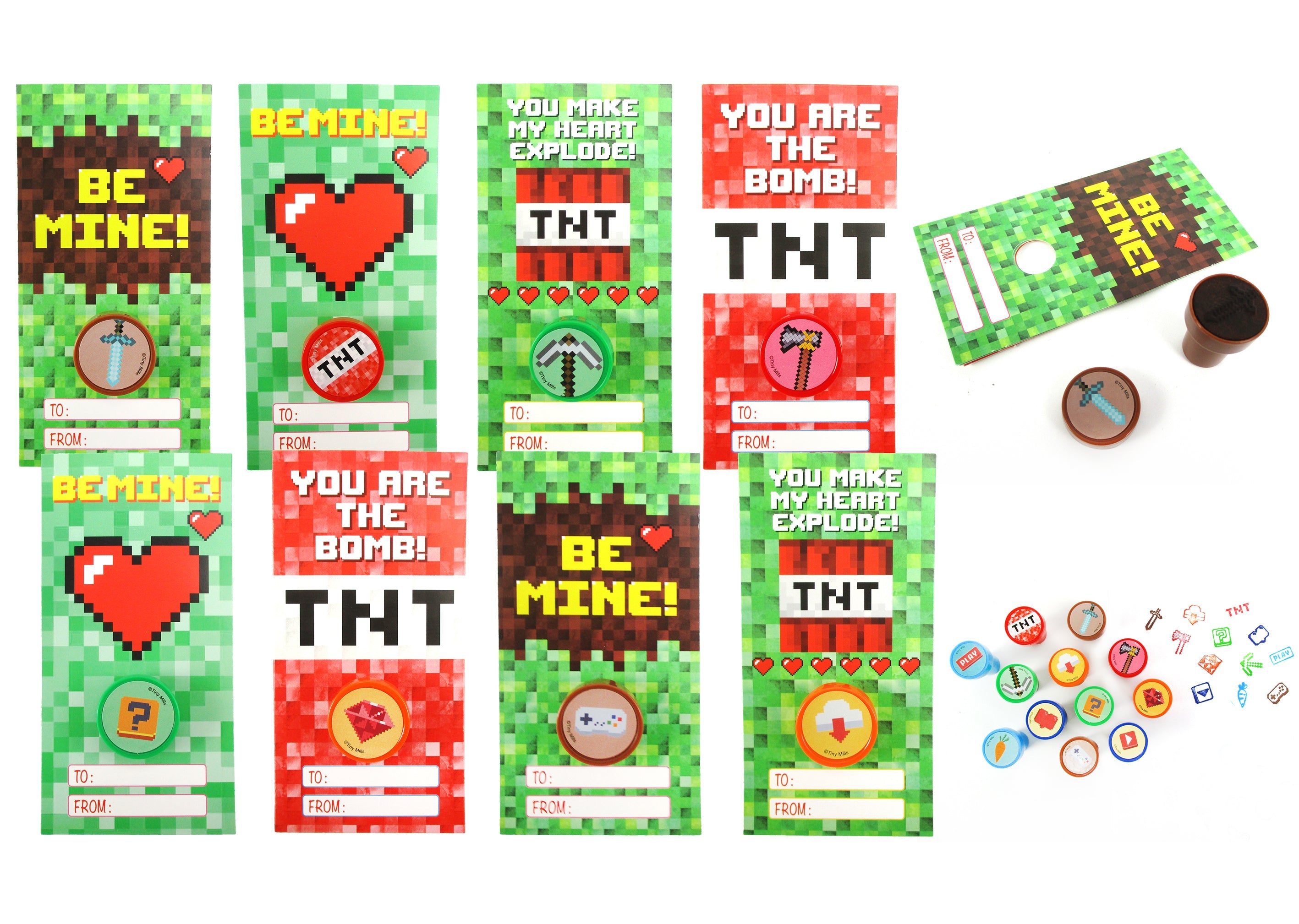 Pixel Miner Valentine's Day Cards With Stampers For Classroom Exchange