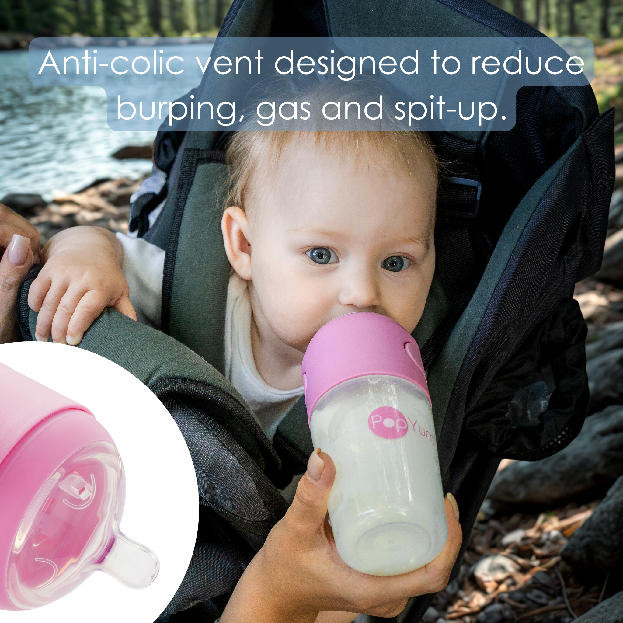Popyum 9oz Anti-colic Baby Bottle For Breast And Formula Feeding, 2-pack, Pink, #2 Medium Flow Nipples