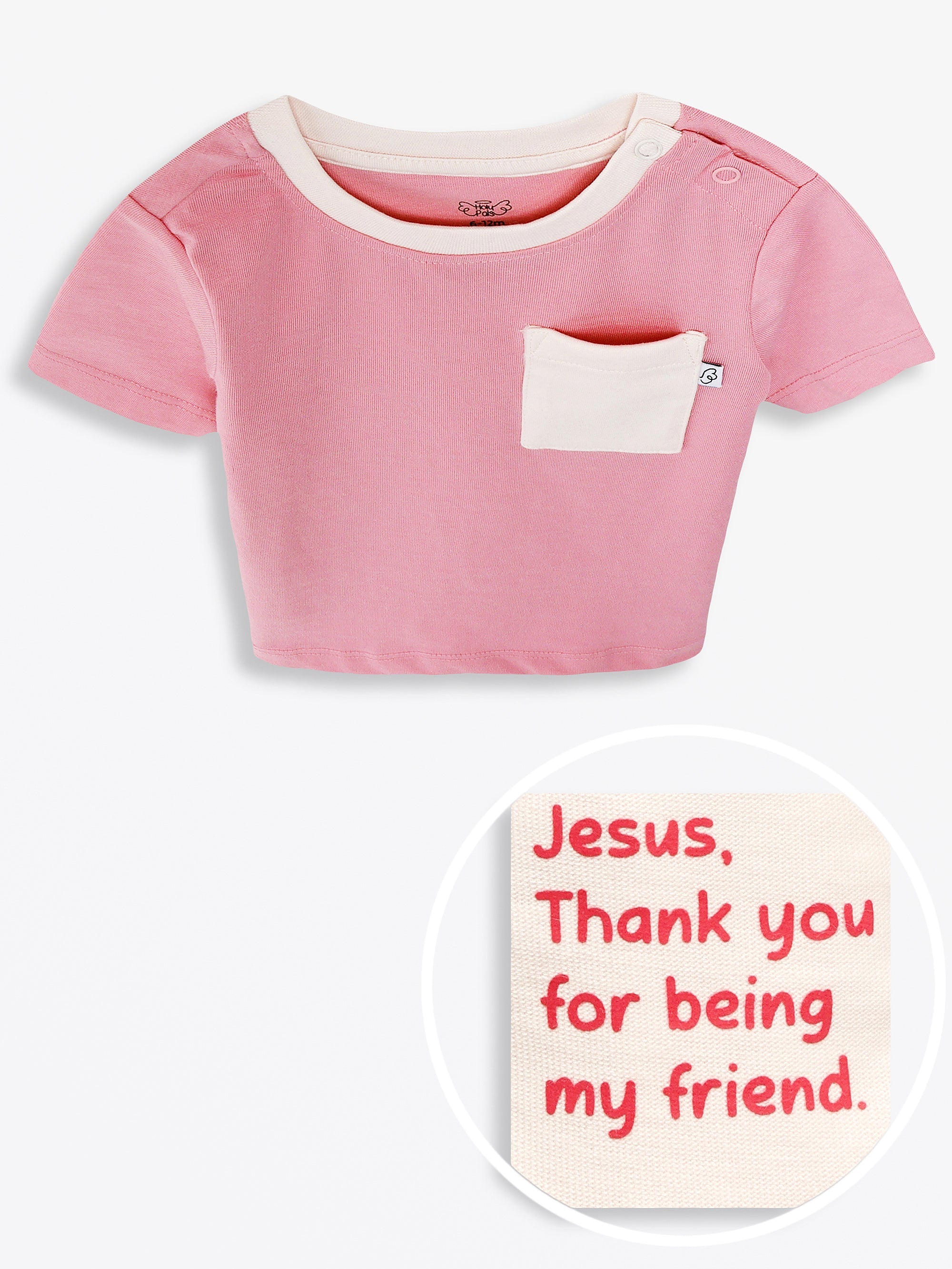 Pink Prayer Pocket Short Sleeve T-shirt Cotton