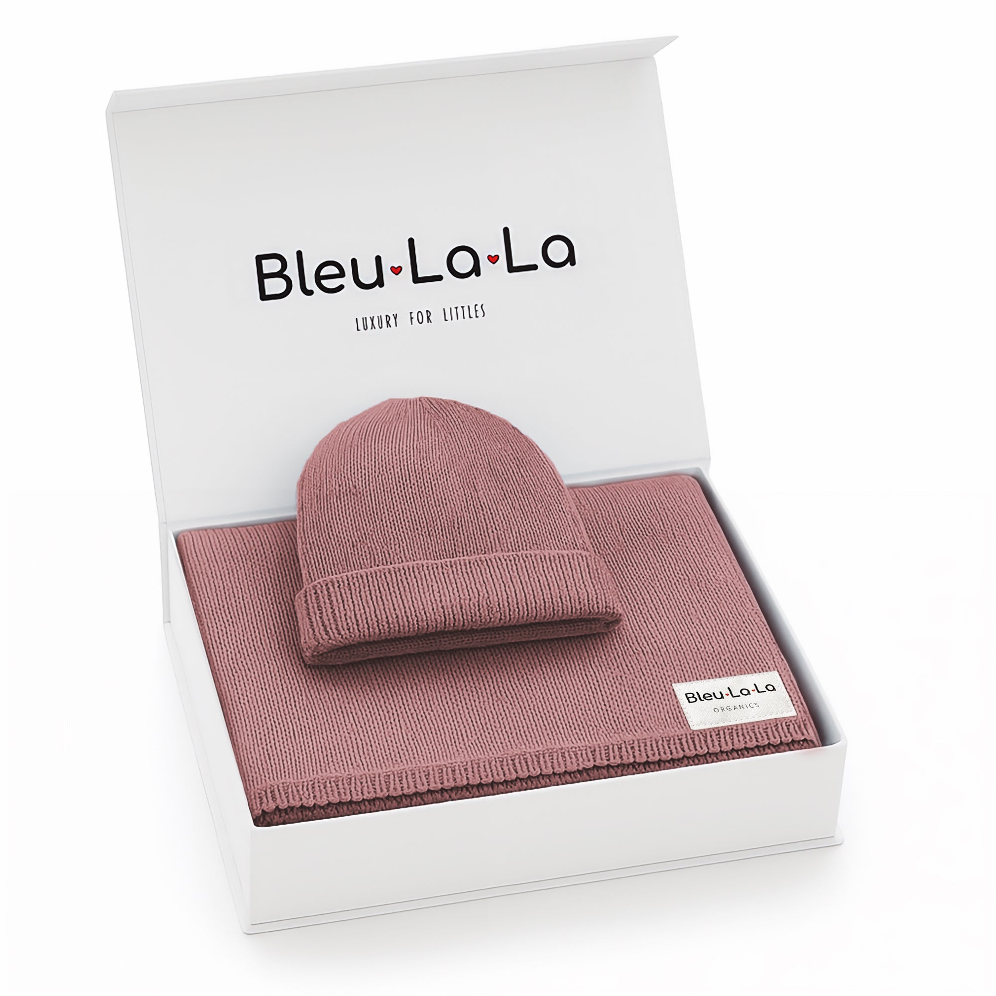 Luxe Collection 100% Organic Cotton Luxury Knit Baby Blanket + Hat Set With Gift Box