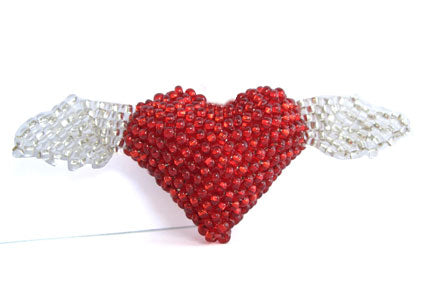 Heart With Wings Brooch, Red