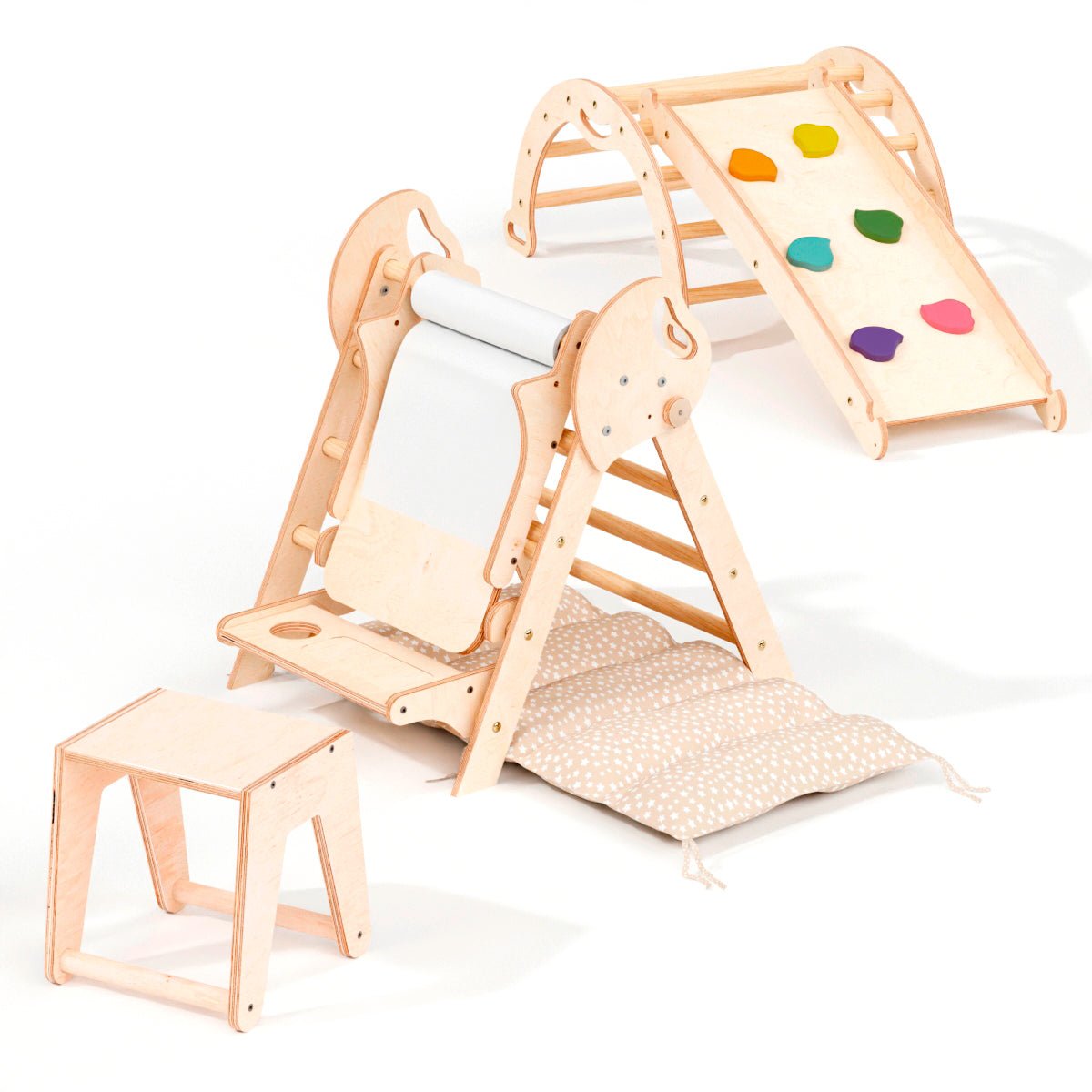 4in1 Montessori Climbing Set: Pikler Triangle, Arch, Slide Board, And Cushion For Toddlers (1–3 Years)