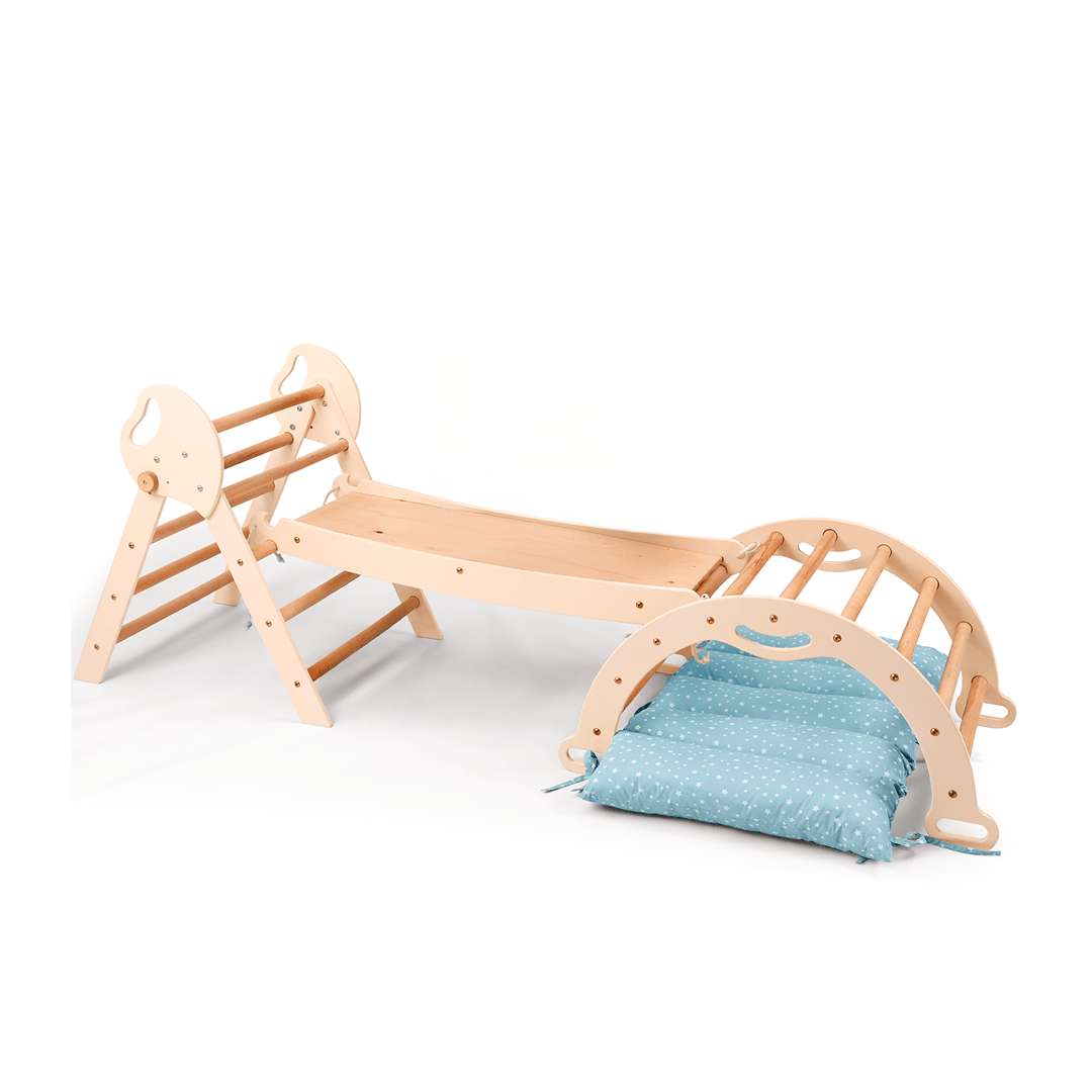 4in1 Montessori Climbing Set: Pikler Triangle, Arch, Slide Board, And Cushion For Toddlers (1–3 Years)