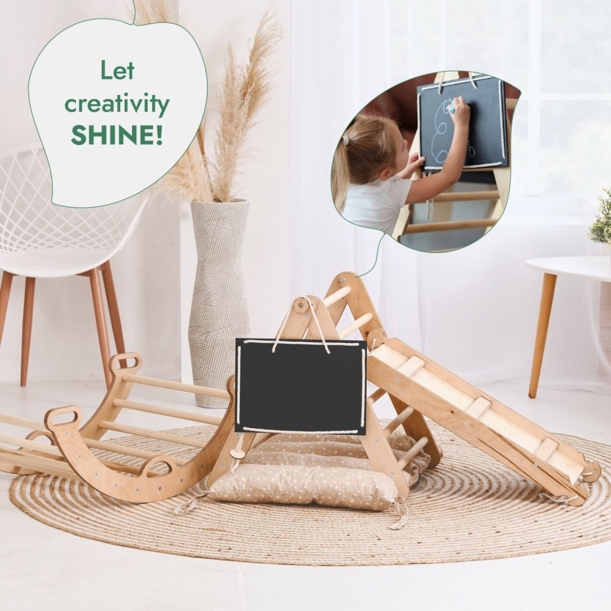 4in1 Montessori Climbing Set: Triangle Ladder + Climbing Arch + Slide Board + Cushion (1-3 Y.o)