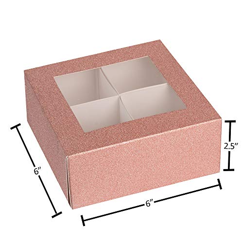Window Box 6"x6"x2.5" Rose Gold With Four Sections 6 Pack