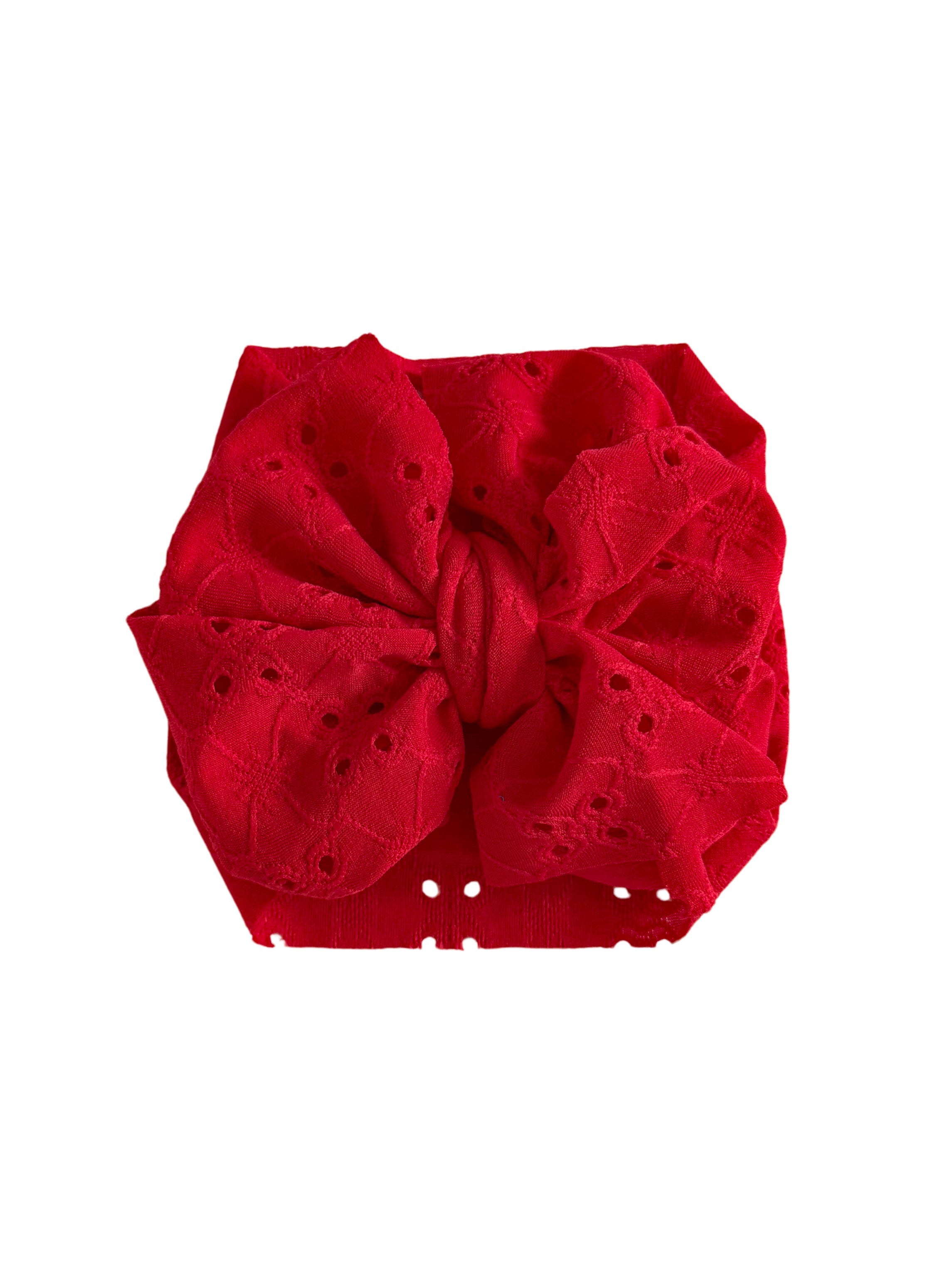 Eyelet Headwrap Bow- Red
