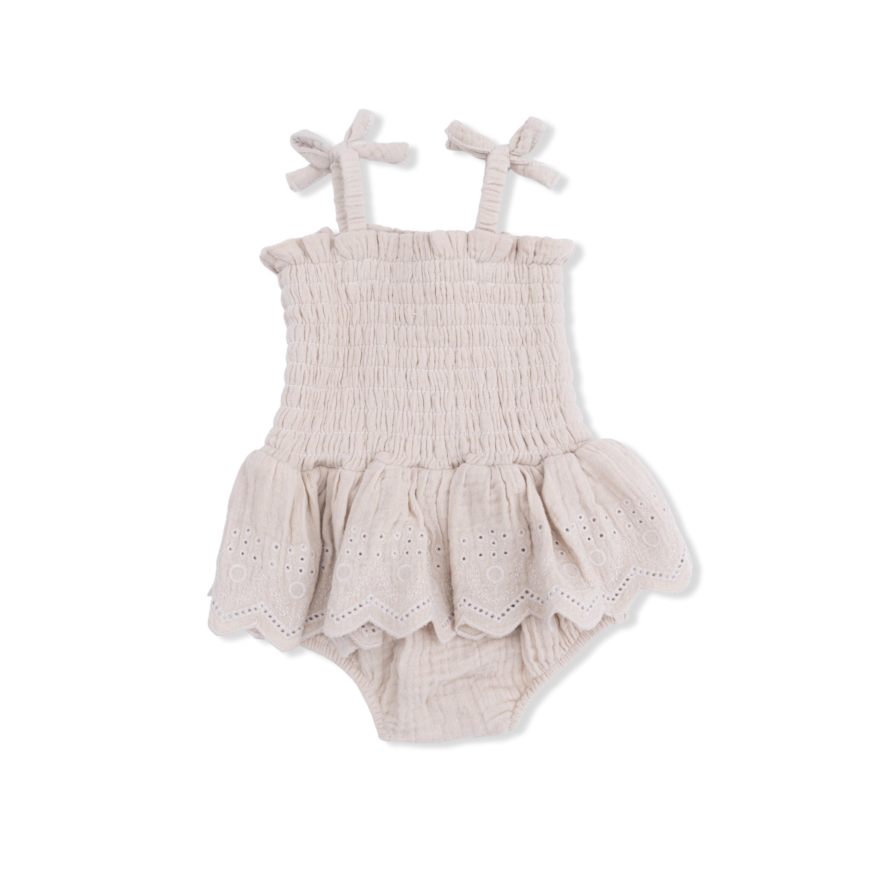 Solid Muslin French Oak - Smocked Bubble With Skirt
